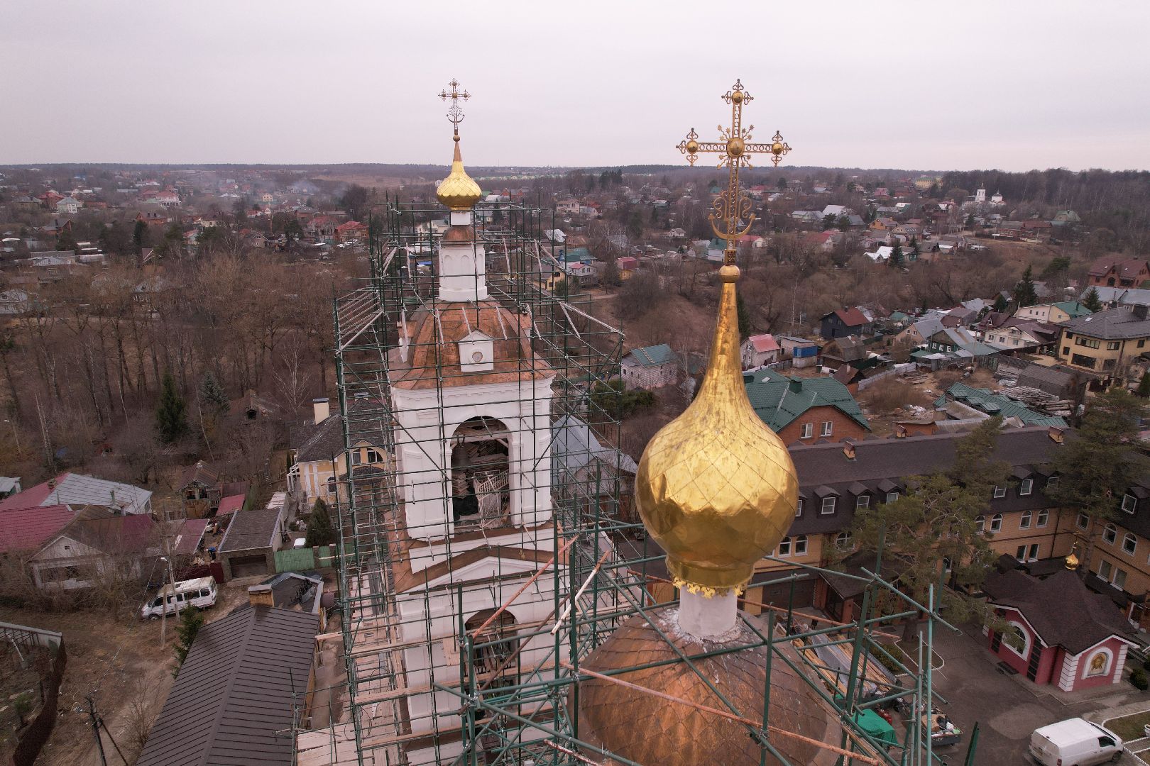 видео с коптера, храм Петра и Павла , реконструкция храма в сергиевом посаде,