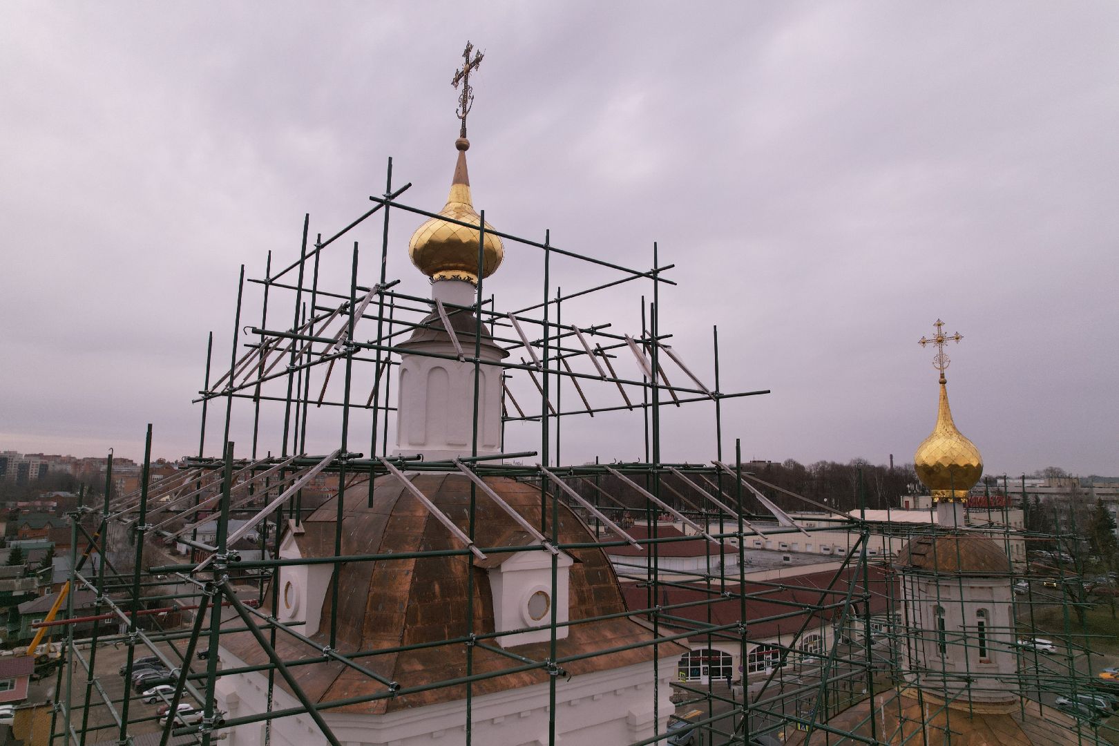 видео с коптера, храм Петра и Павла , реконструкция храма в сергиевом посаде,