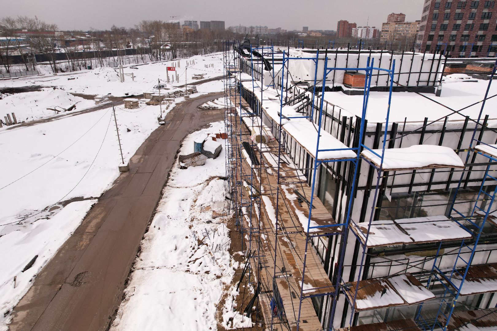видео с коптера, детский сад в мытищах, строительство детского сада,