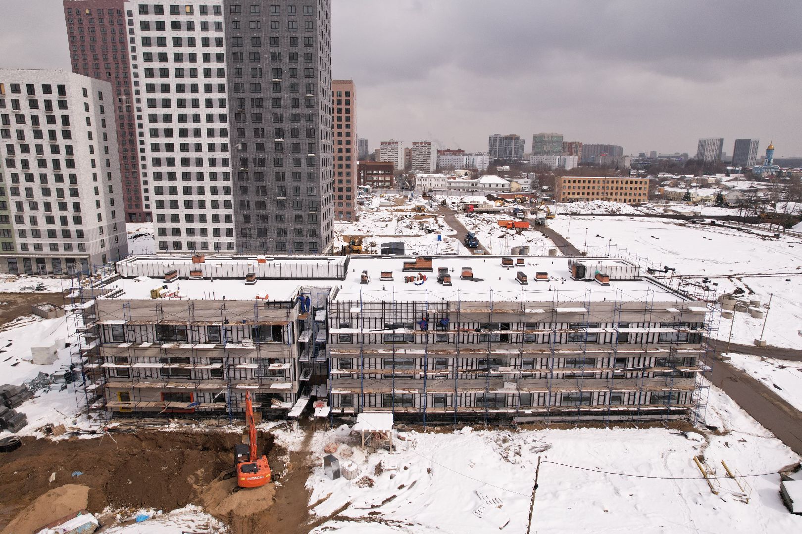 видео с коптера, детский сад в мытищах, строительство детского сада,