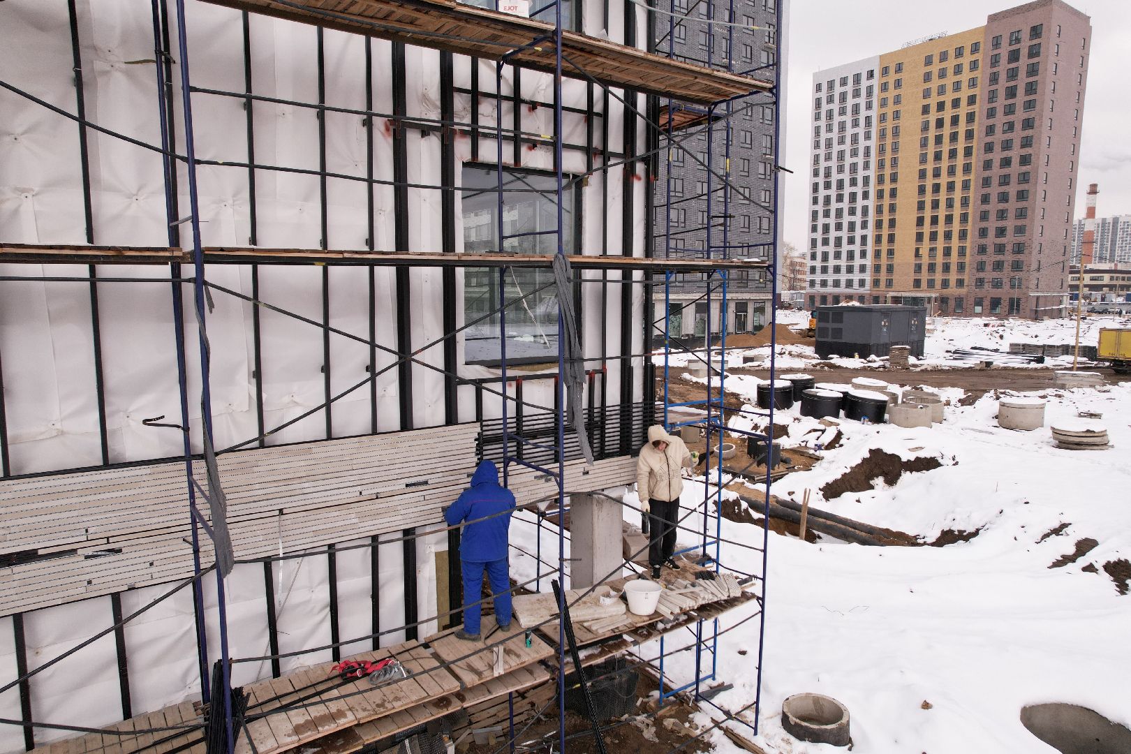 видео с коптера, детский сад в мытищах, строительство детского сада,