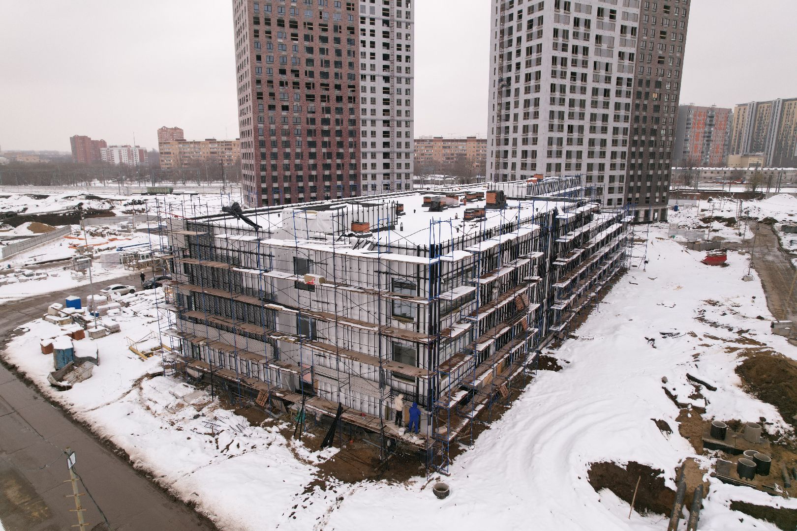 видео с коптера, детский сад в мытищах, строительство детского сада,