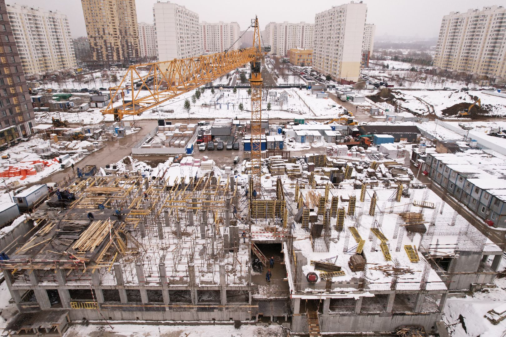 видео с коптера, жк ярославский,  детский сад в мытищах,