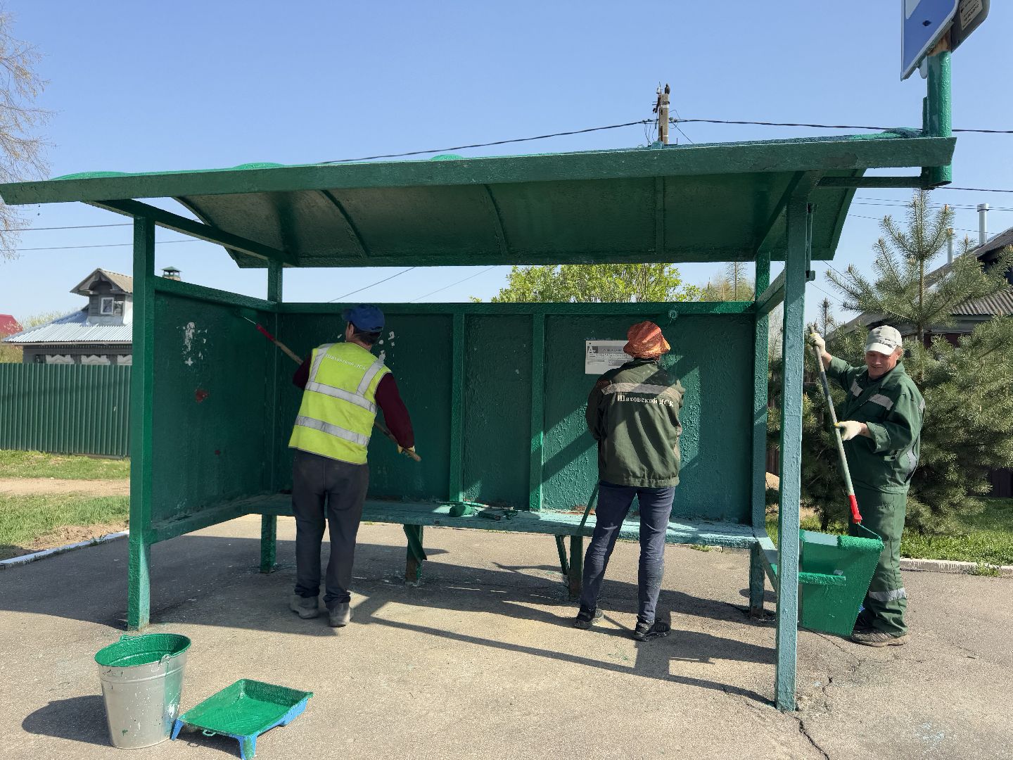 шаховская, покраска, покраска бордюров, покраска остановок,