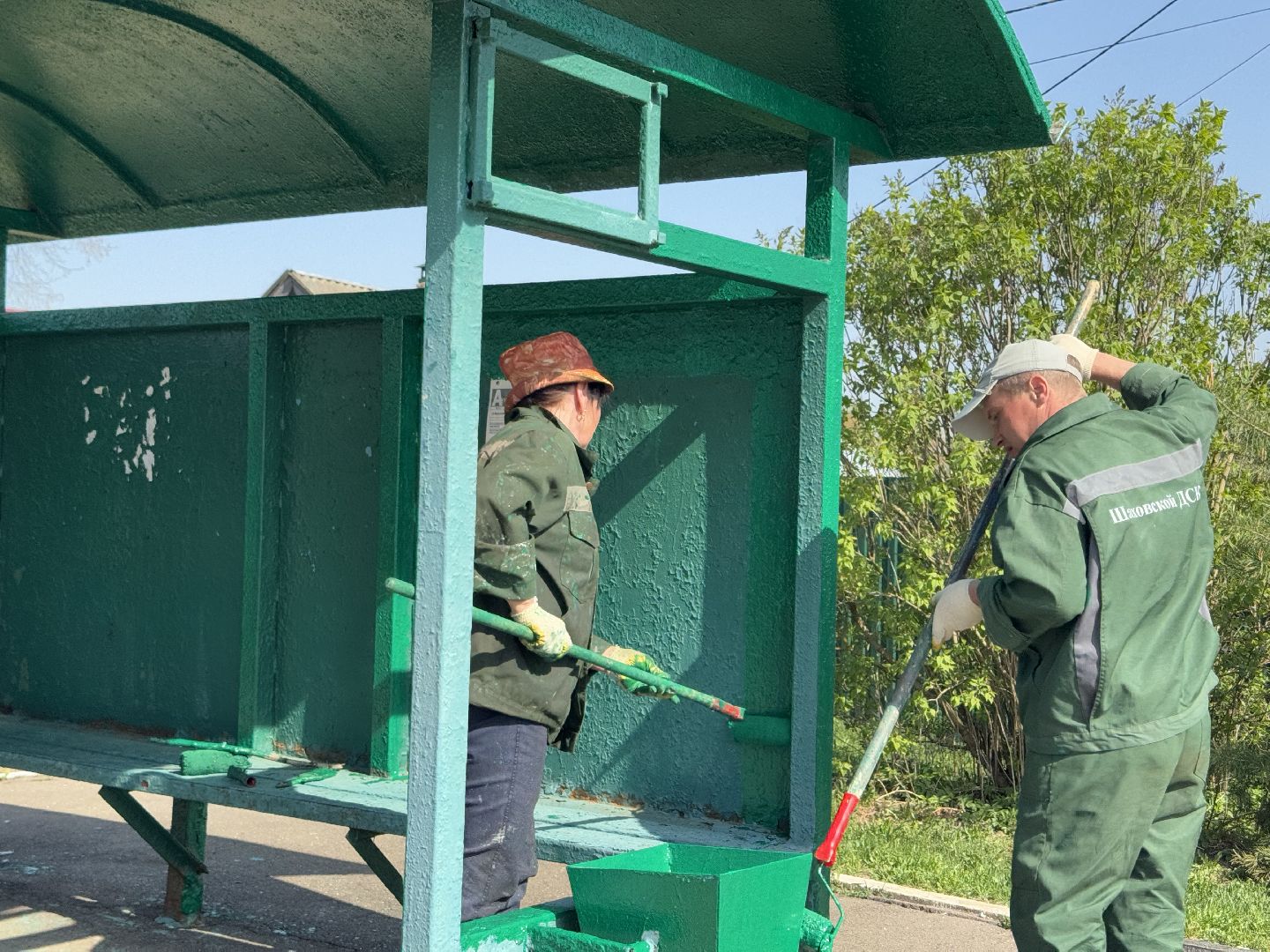 шаховская, покраска, покраска бордюров, покраска остановок,