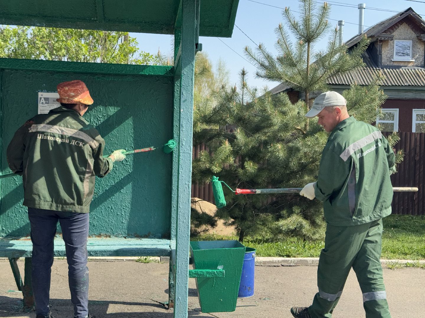 шаховская, покраска, покраска бордюров, покраска остановок,