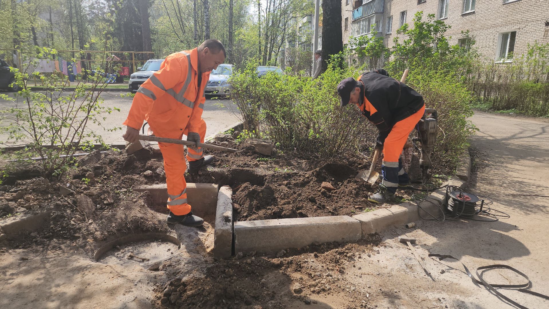 пушкино, газон, ремонтные работы,бордюрный камень, рабочие, подрядная организация,