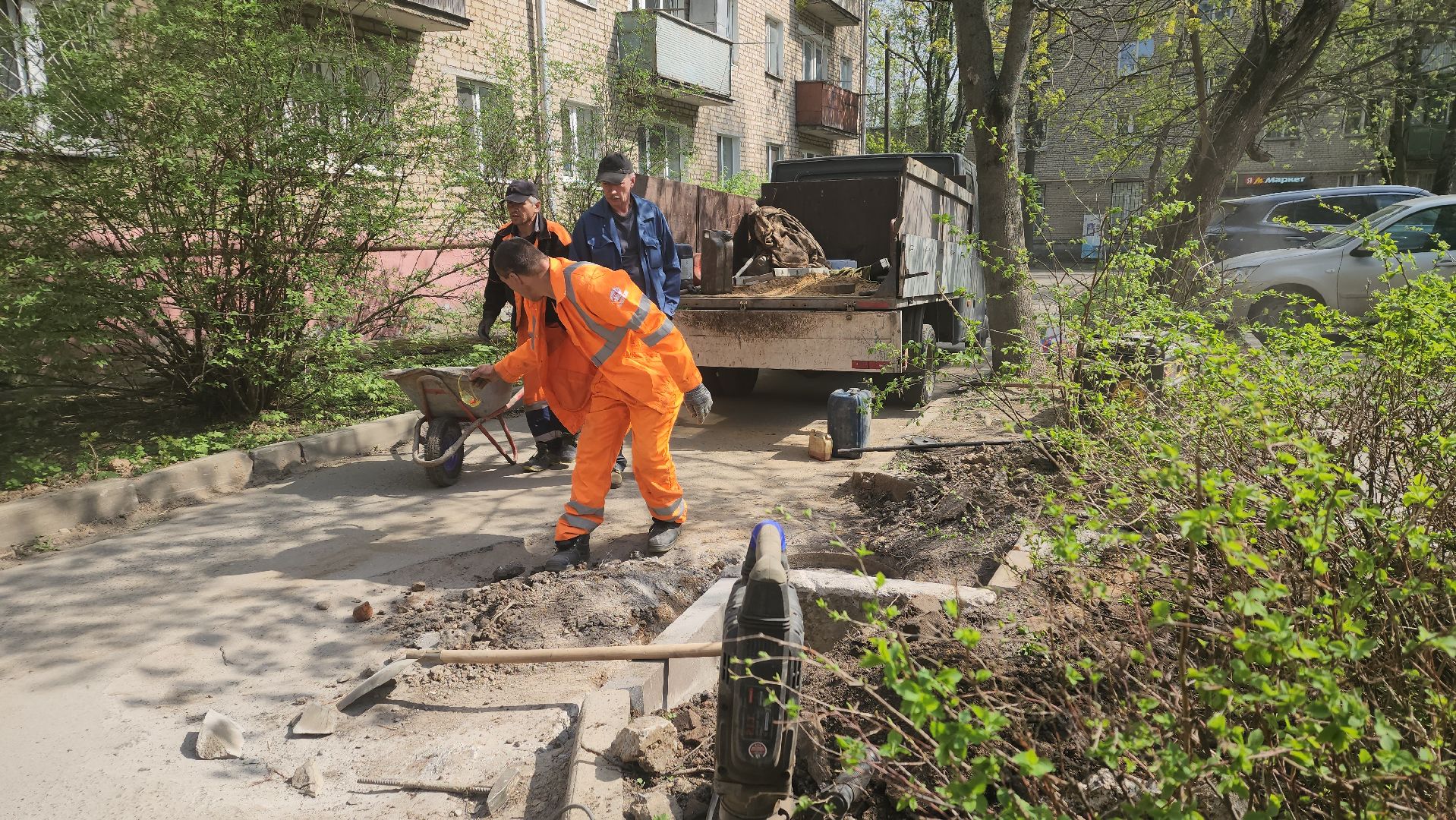 пушкино, газон, ремонтные работы,бордюрный камень, рабочие, подрядная организация,