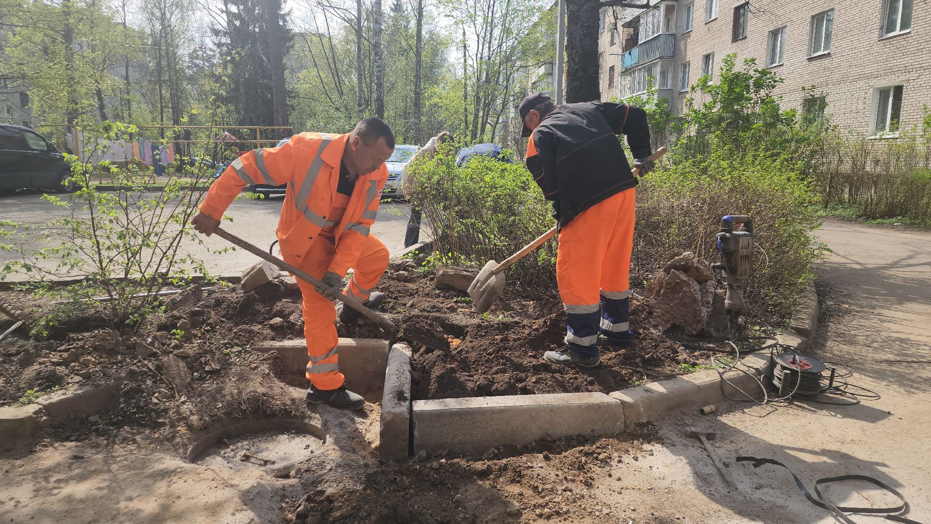 пушкино, газон, ремонтные работы,бордюрный камень, рабочие, подрядная организация,