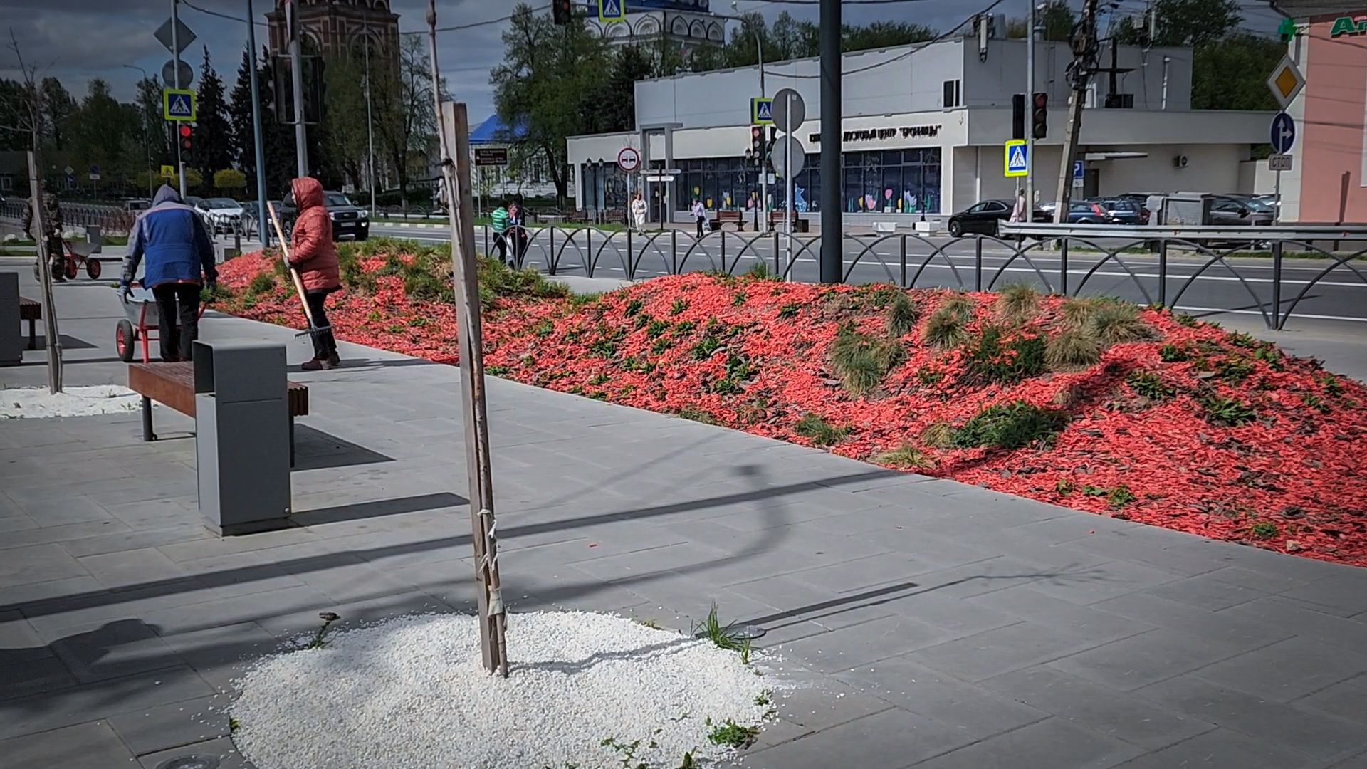 бронницы, благоустройство , декоративная подсыпка дорожек, площадь имени Тимофеева ,