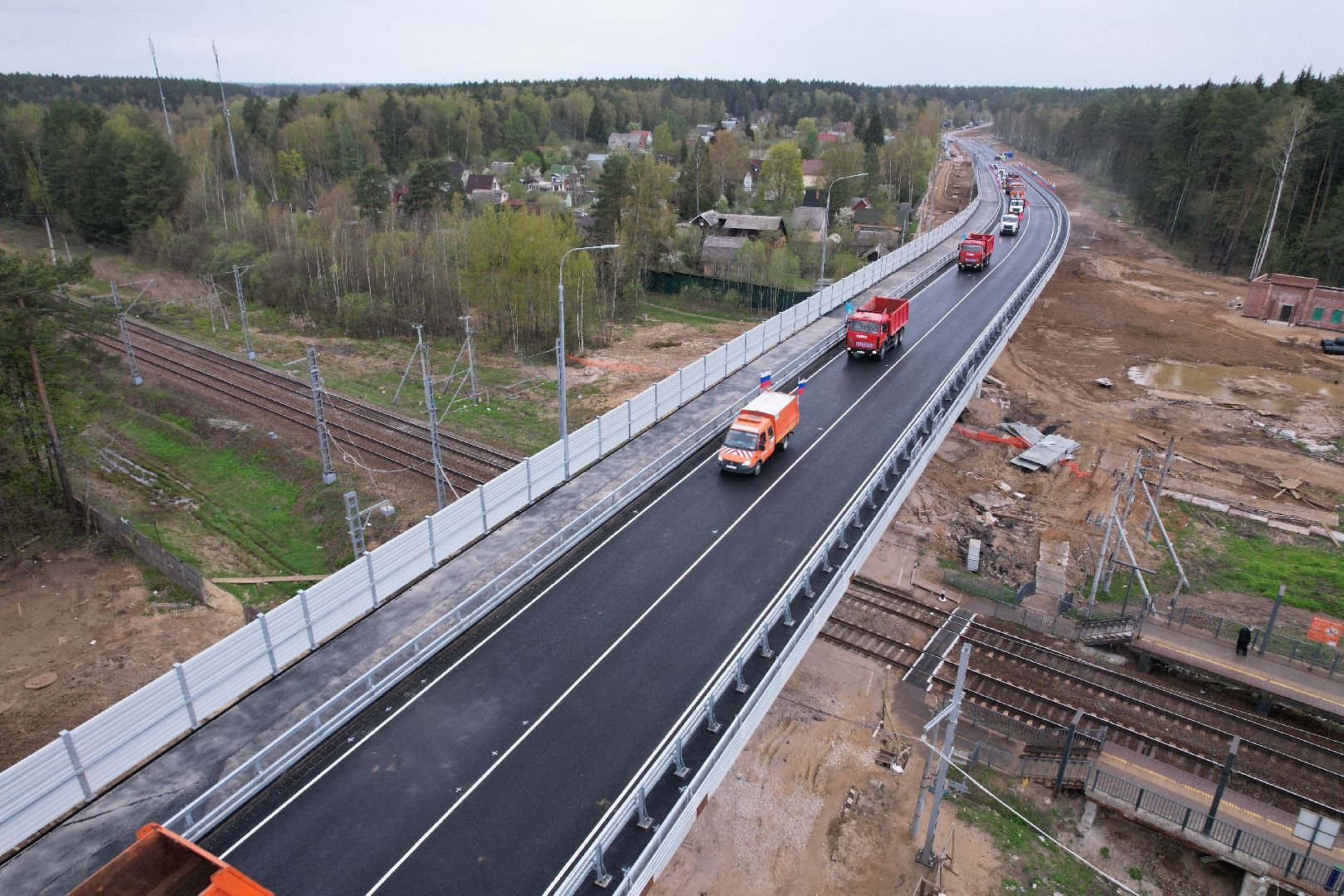 видео с коптера, путепровод в аникеевке, дороги подмосковья,
