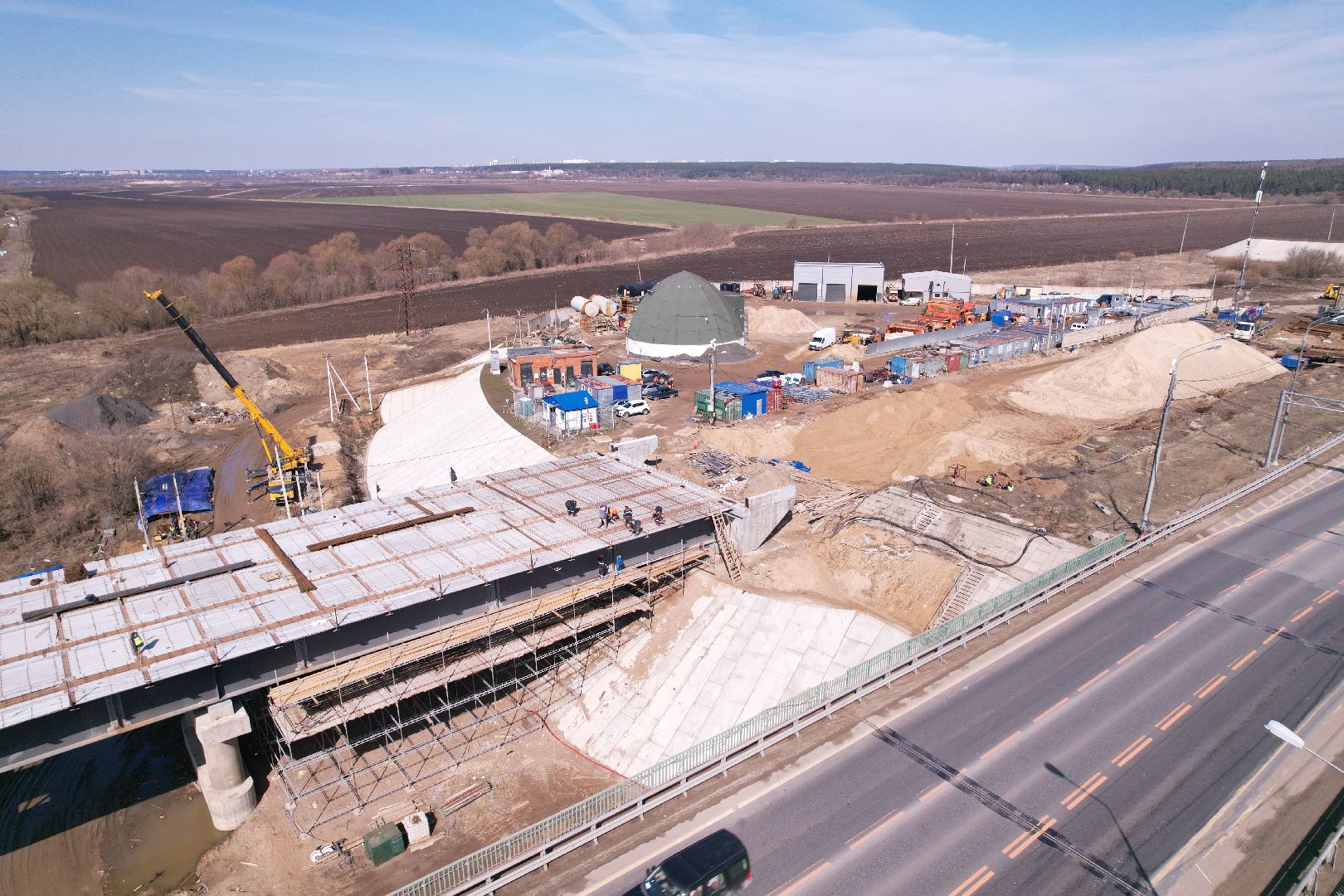 видео с коптера, мост Подольских курсантов, ремонт моста в серпухове,