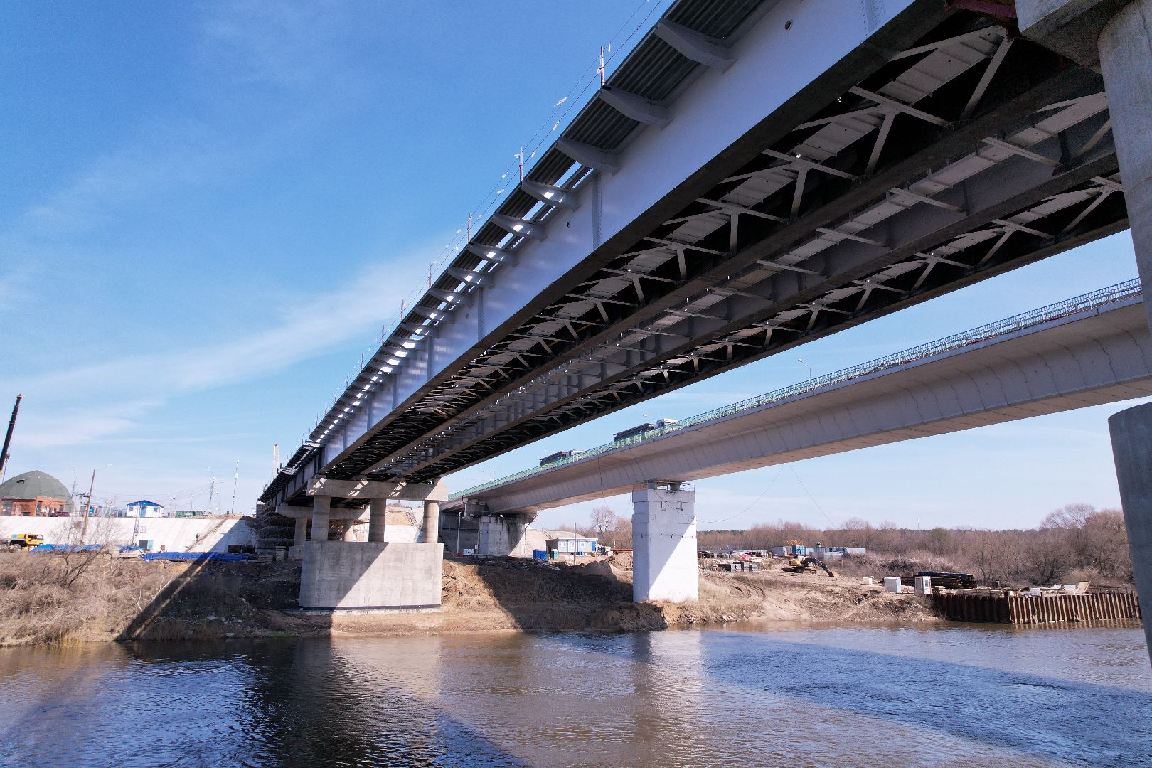 видео с коптера, мост Подольских курсантов, ремонт моста в серпухове,
