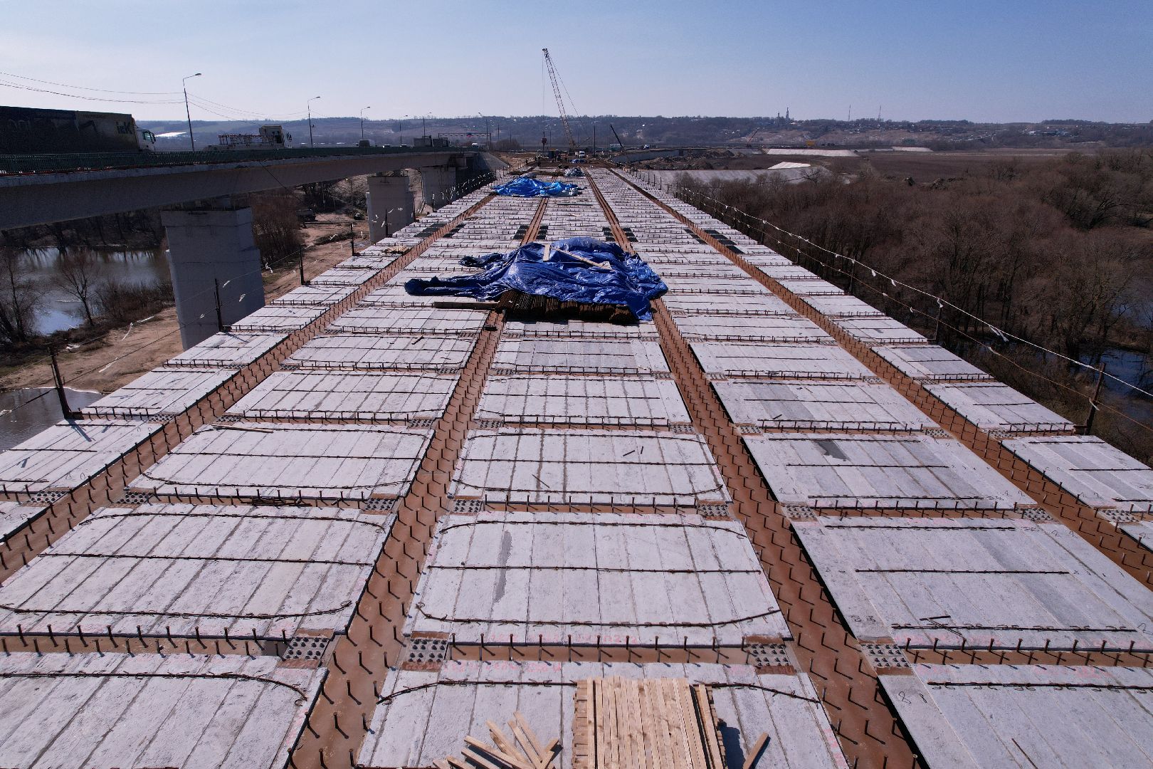 видео с коптера, мост Подольских курсантов, ремонт моста в серпухове,