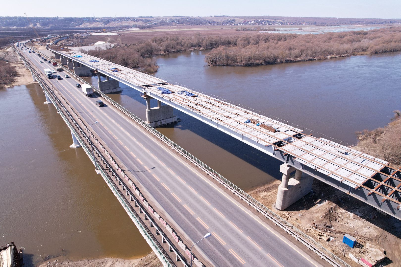 видео с коптера, мост Подольских курсантов, ремонт моста в серпухове,
