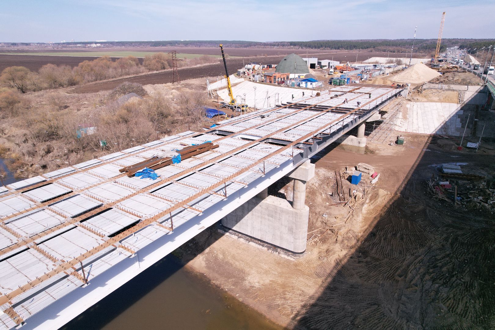 видео с коптера, мост Подольских курсантов, ремонт моста в серпухове,