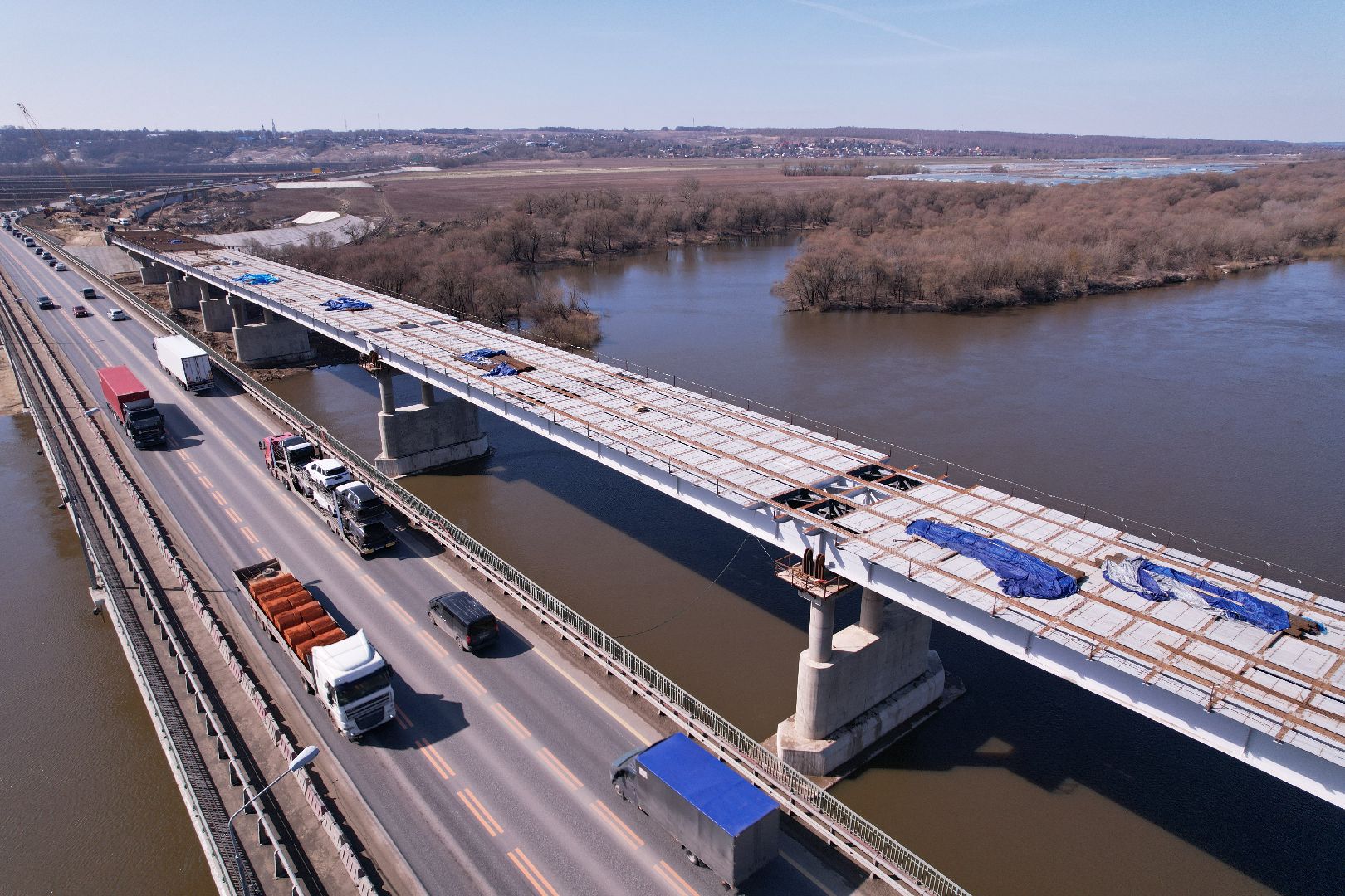 видео с коптера, мост Подольских курсантов, ремонт моста в серпухове,