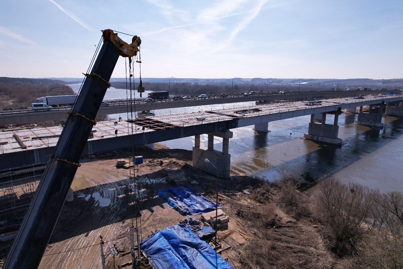видео с коптера, мост Подольских курсантов, ремонт моста в серпухове,