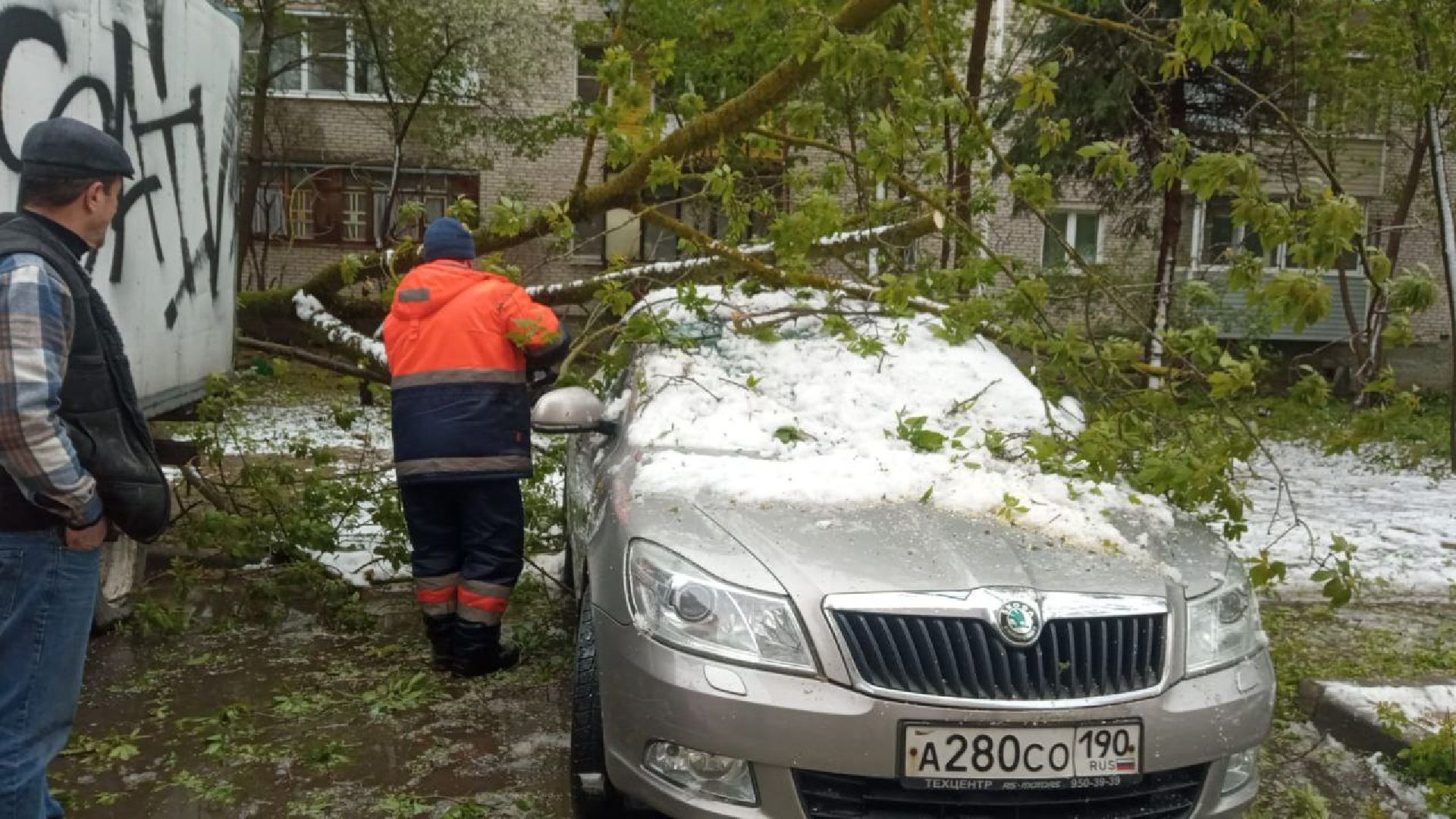 последствия снегопада, ивантеевка, упавшие деревья, коммунальная служба, коммунальная техника, подтопление территории,