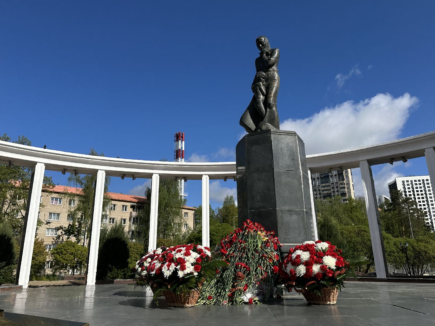 пушкино, возложение цветов, день победы, мемориал скорбящая мать,