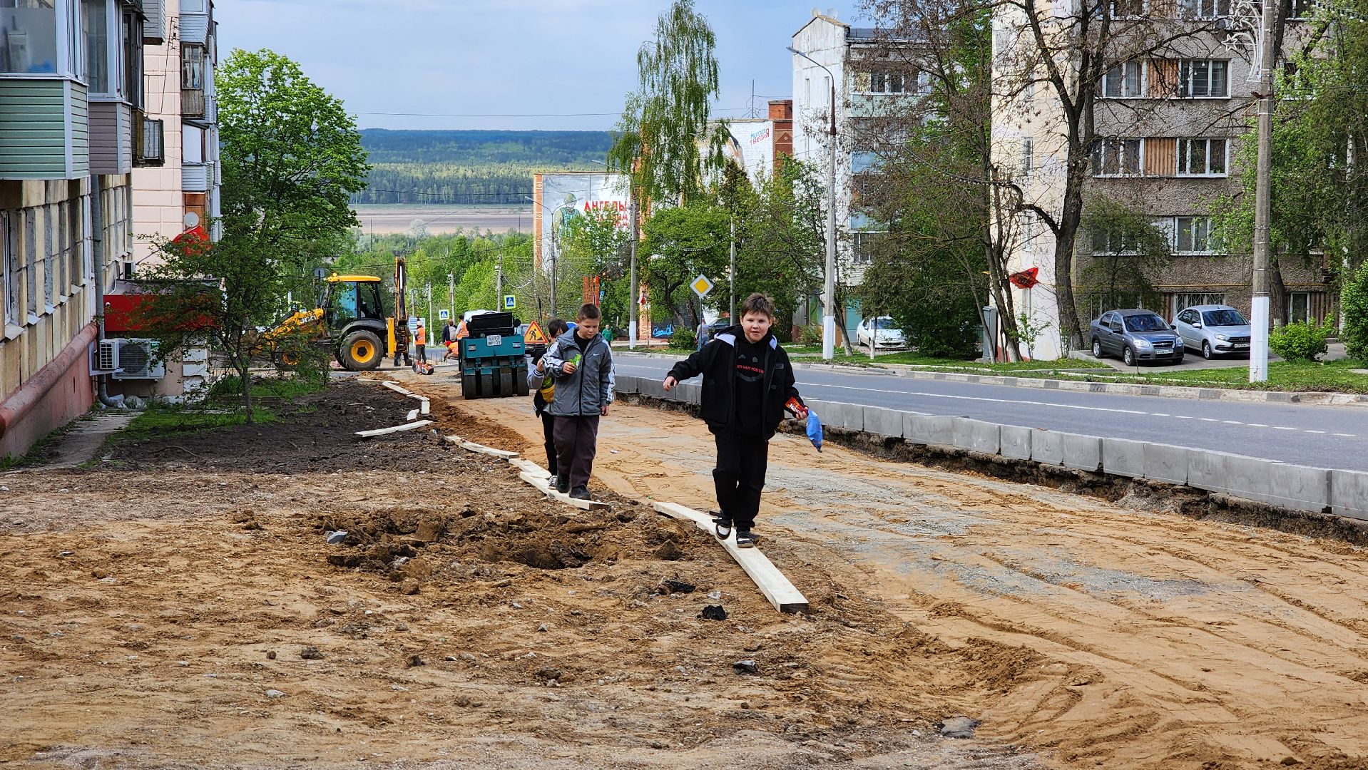 кашира, дороги, тротуар, дорожка, дорожные работы, бортовой камень,