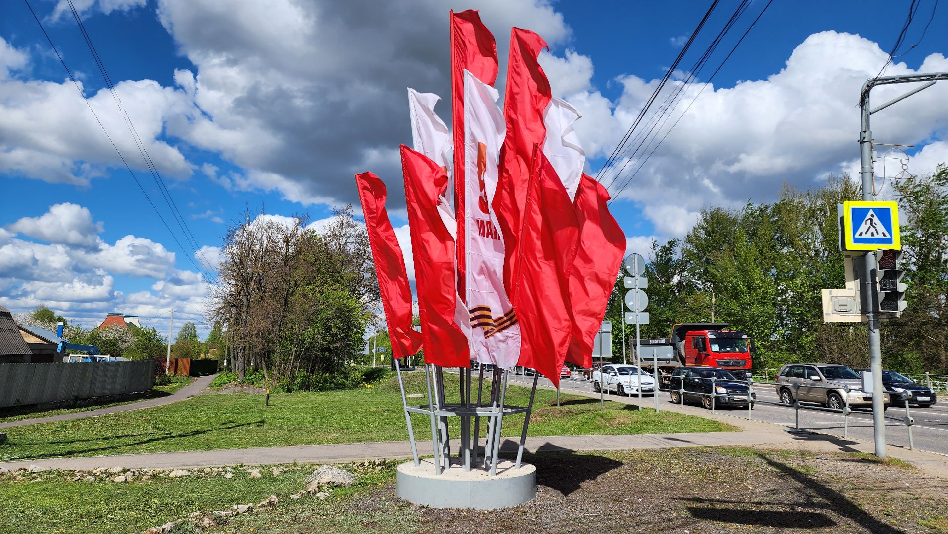 кашира, благоустройство, 9 мая, день победы, флаги, георгиевская лента,
