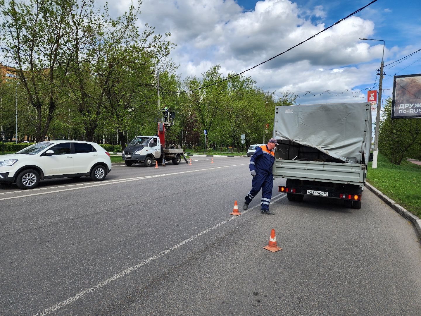 Чехов, улица Чехова, Мосавтодор, шериф-балка, мигалка, установка, монтаж, безопасность дорожного движения, профилактика ДТП,