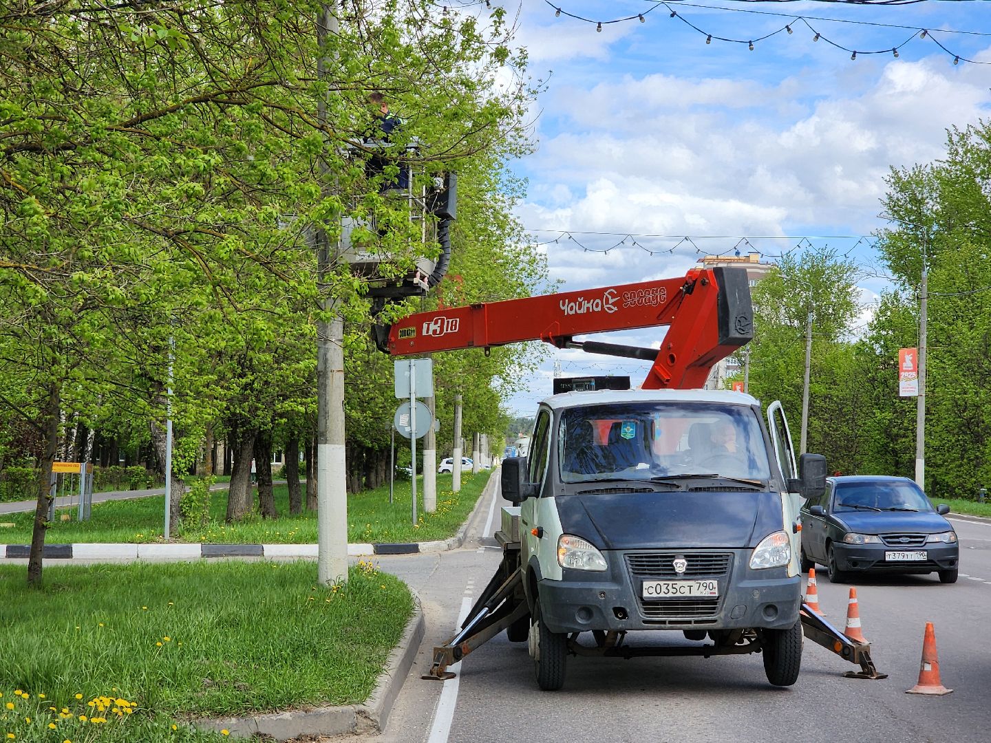 Чехов, улица Чехова, Мосавтодор, шериф-балка, мигалка, установка, монтаж, безопасность дорожного движения, профилактика ДТП,