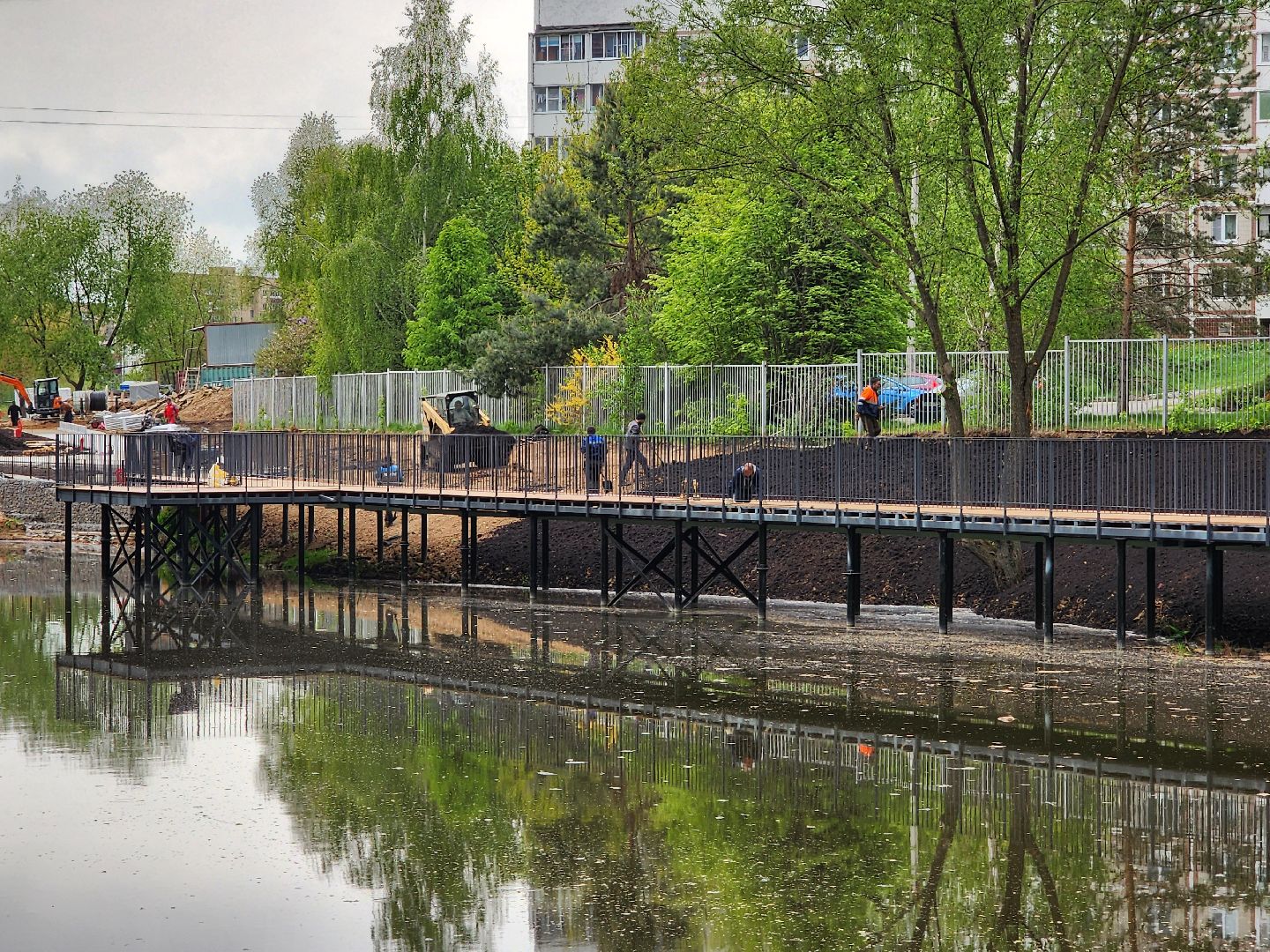 Чехов, улица Береговая, набережная реки теребенка, благоустройство, реконструкция, земляные работы, плодородный грунт, озеленение, госпрограмма московской области,