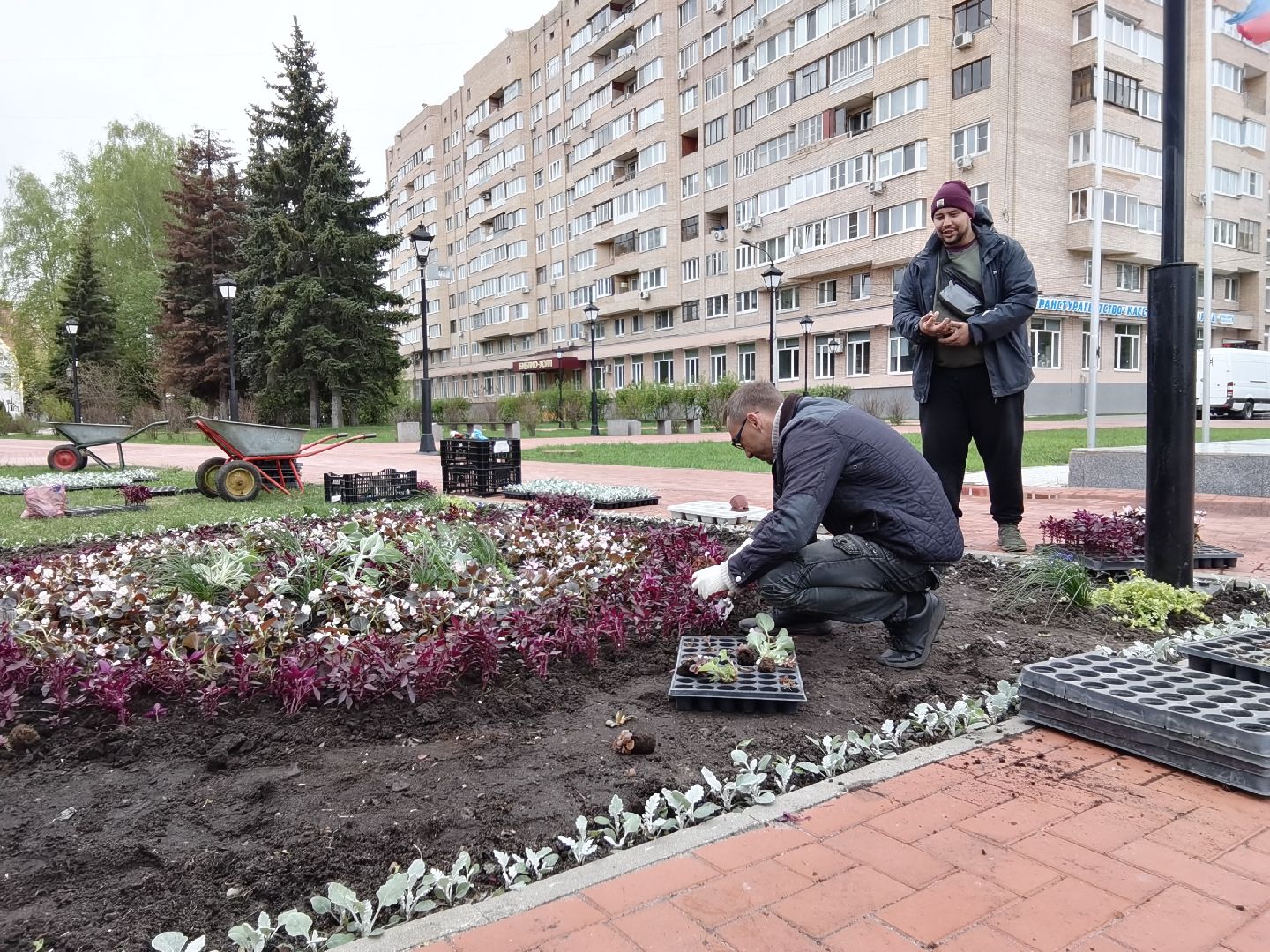 Балашиха, благоустройство, цветы, клумбы, уличные вазоны, кашпо, альпийская горка, День Победы
