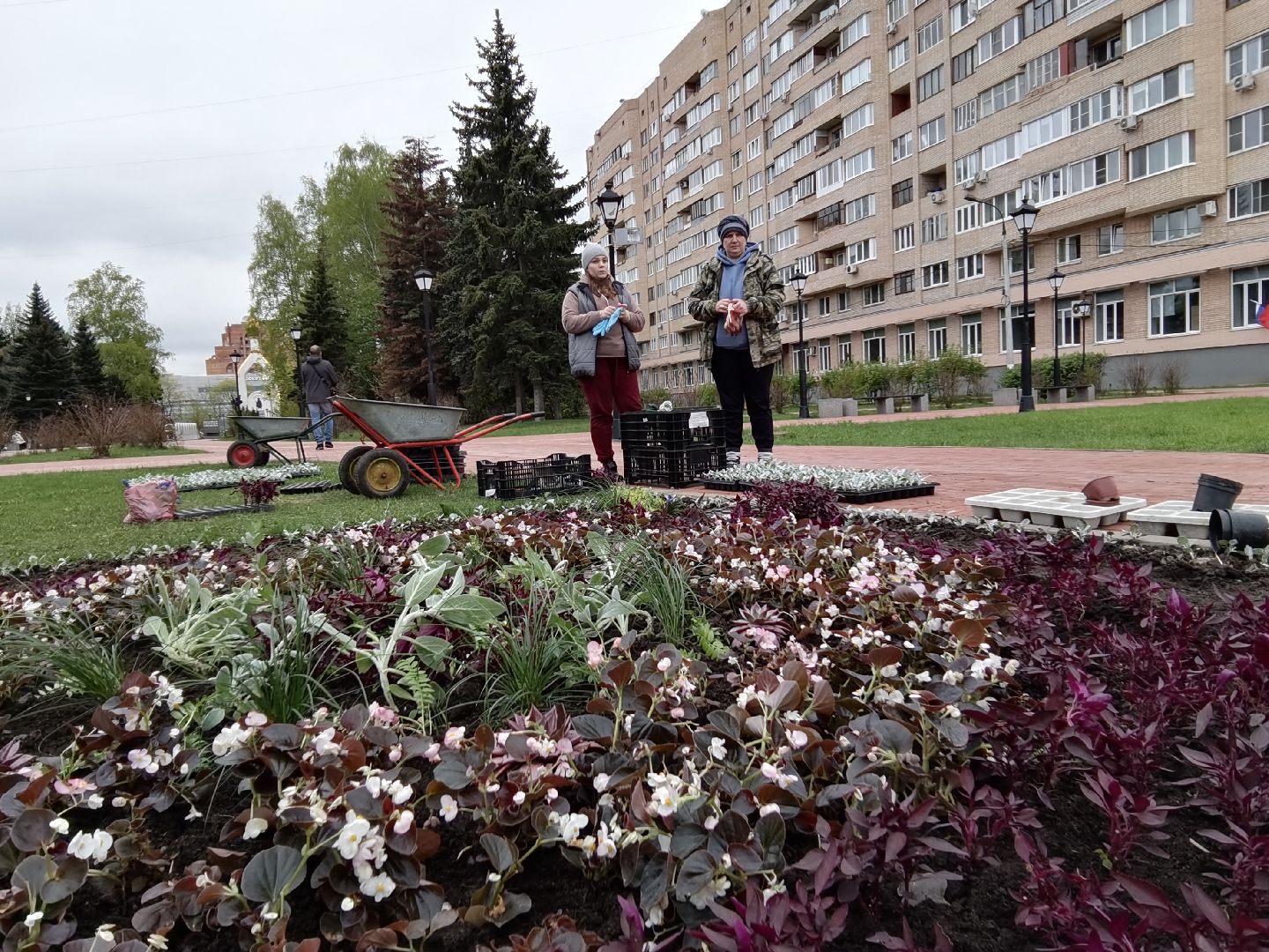 Балашиха, благоустройство, цветы, клумбы, уличные вазоны, кашпо, альпийская горка, День Победы