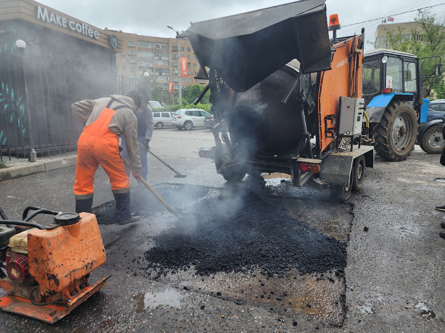 фрязино, ямочный ремонт дорог, дороги, мбу городское хозяйство, укладка асфальта,