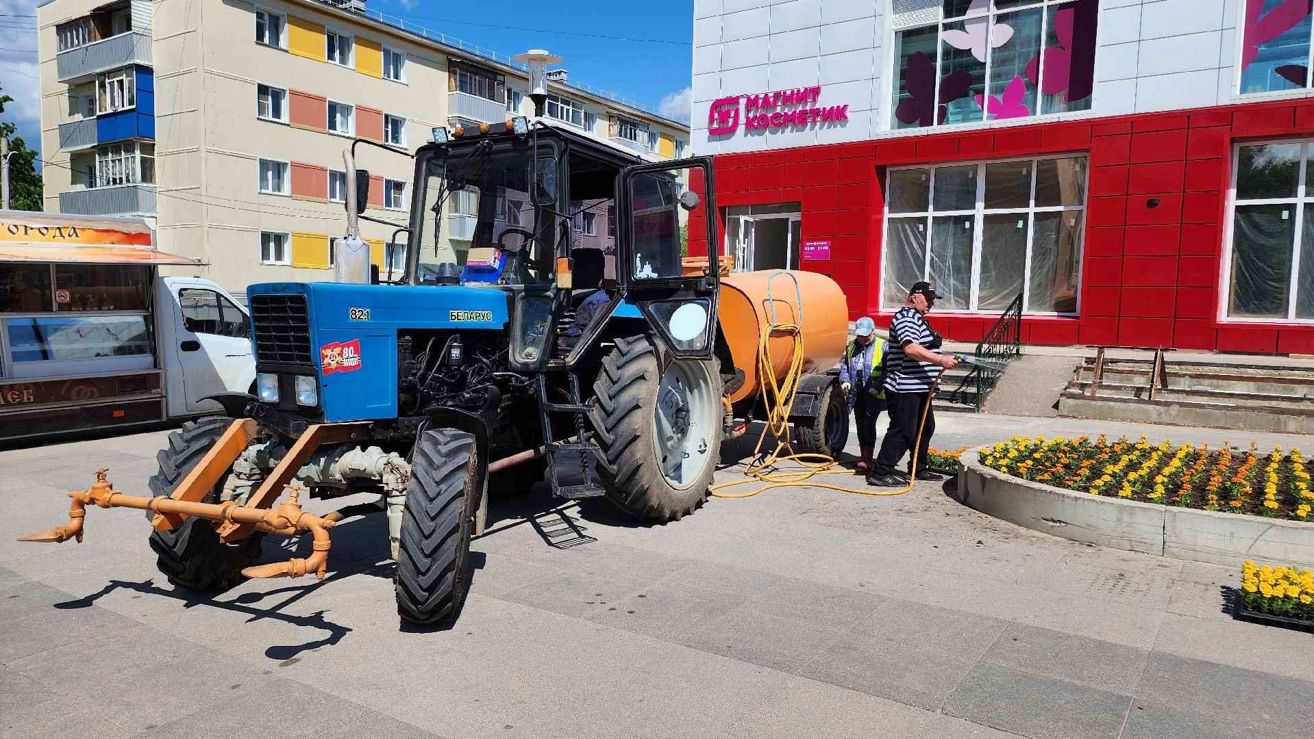кашира, благоустройство, озеленение, посадка цветов, петуньи, бархатцы,