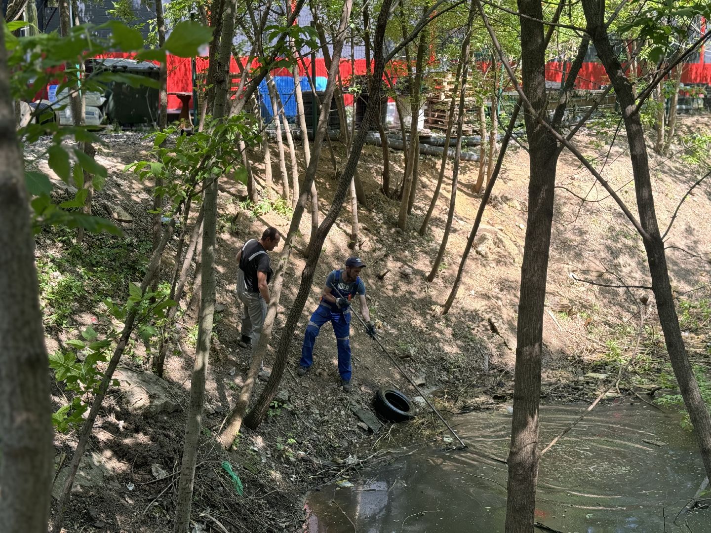 благоустройство территории, расчистка оврага , ленинский городской округ,коммунальные службы,
