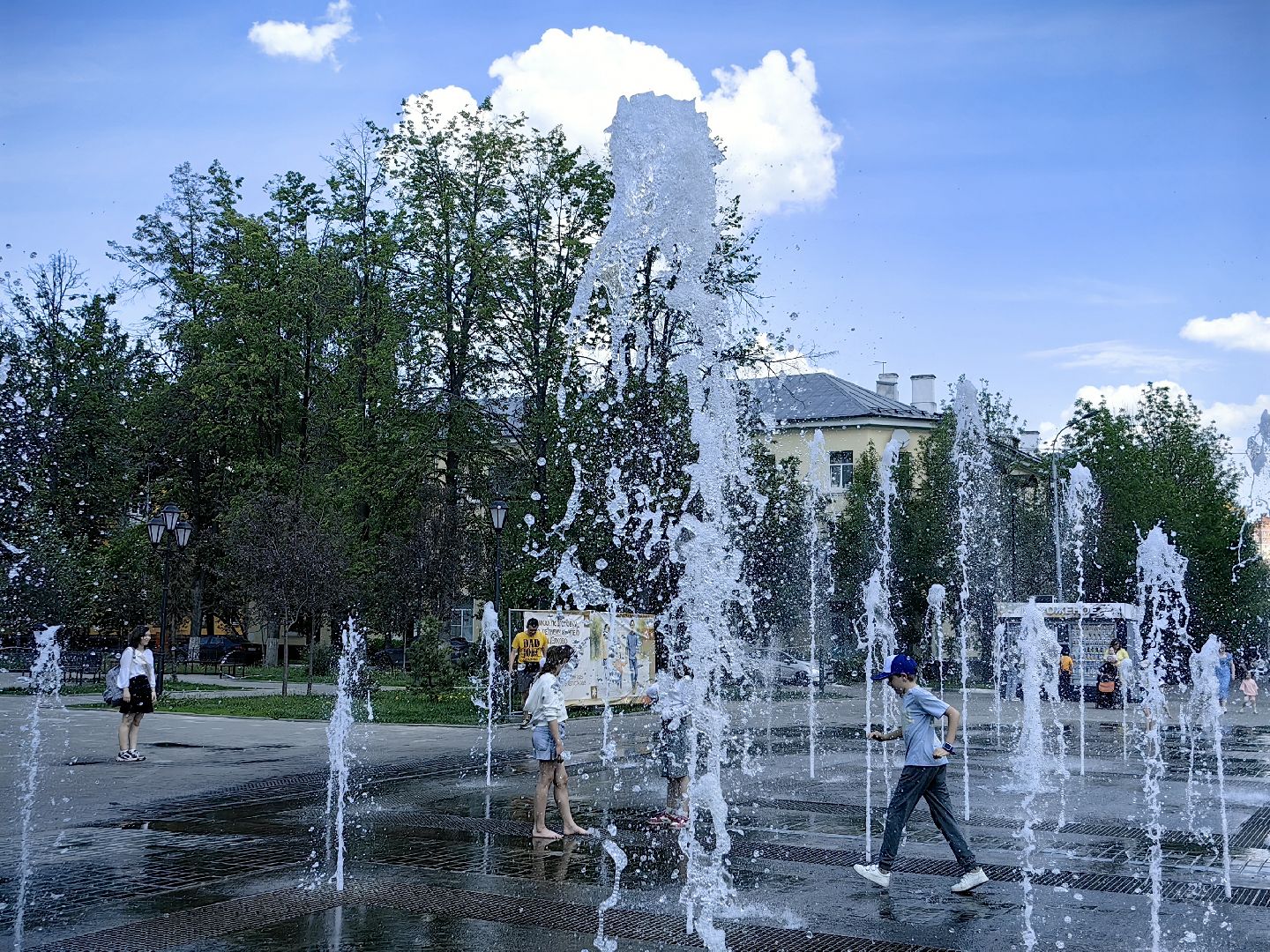 фонтан, брызги, жара, вода,