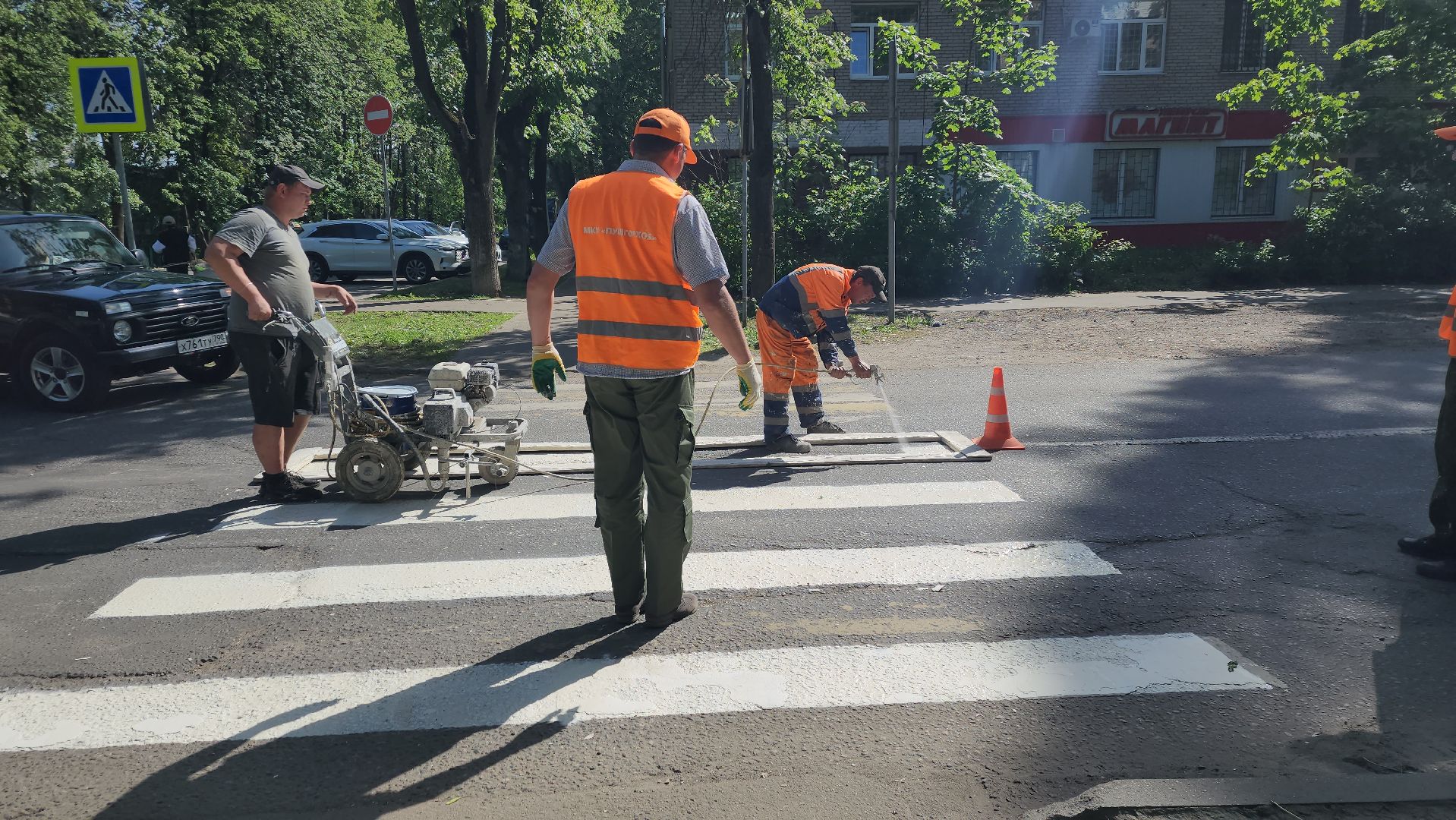 пушкино, дороги, разметка, обновление, обновление разметки, западный, коммунальная служба,