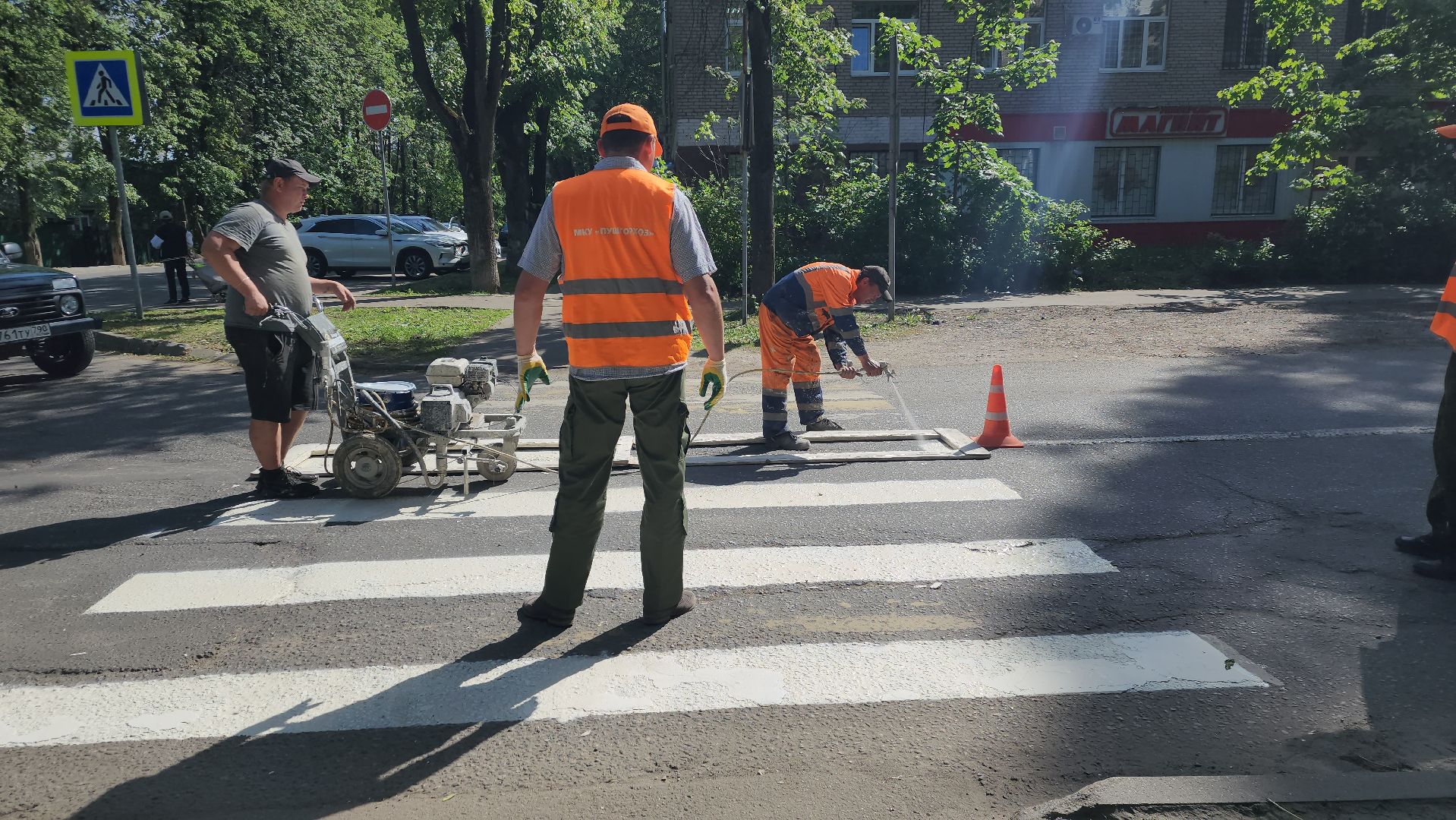 пушкино, дороги, разметка, обновление, обновление разметки, западный, коммунальная служба,
