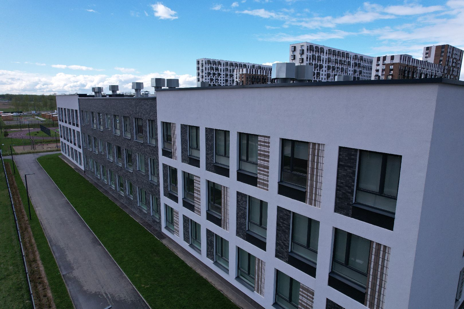 видео с коптера, школа в жк пригород лесное, школа в ленинском,