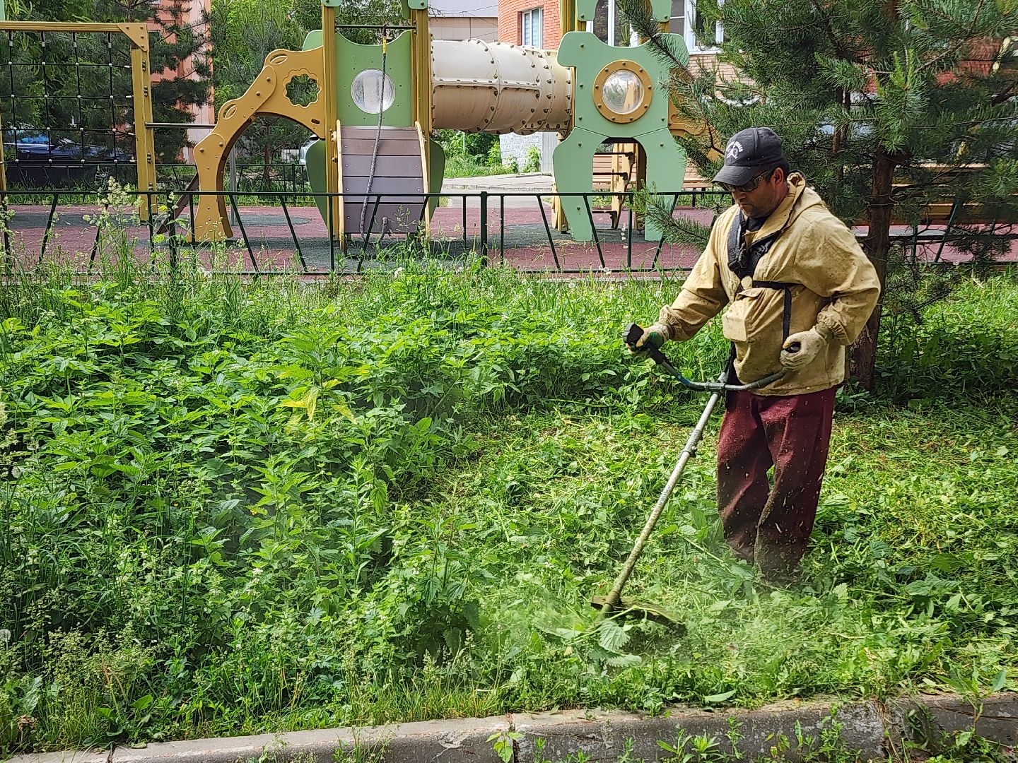 чехов, улица чехова 2, покос травы, содержание придомовой территории, уборка мусора, мбу чеховское благоустройство, озеленение,