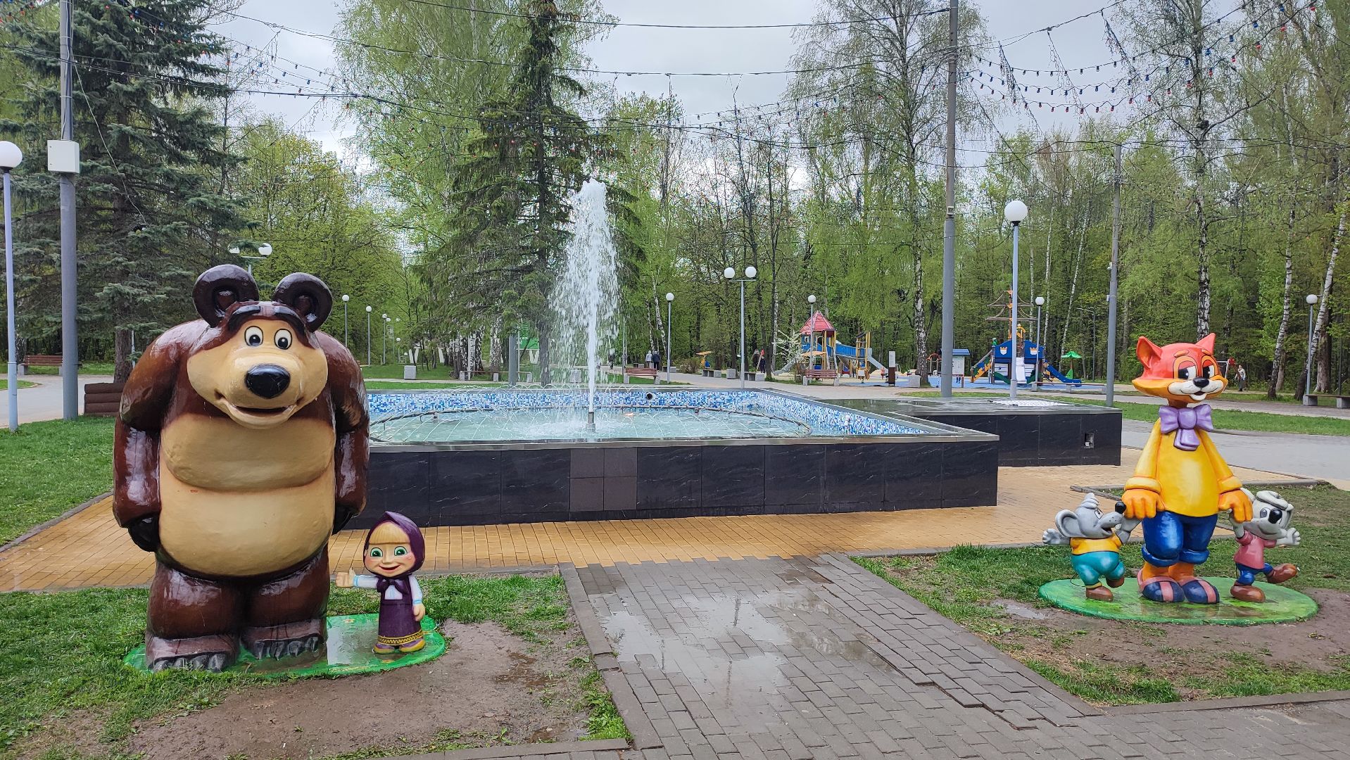 Кашира, парк, фонтан, теплый сезон