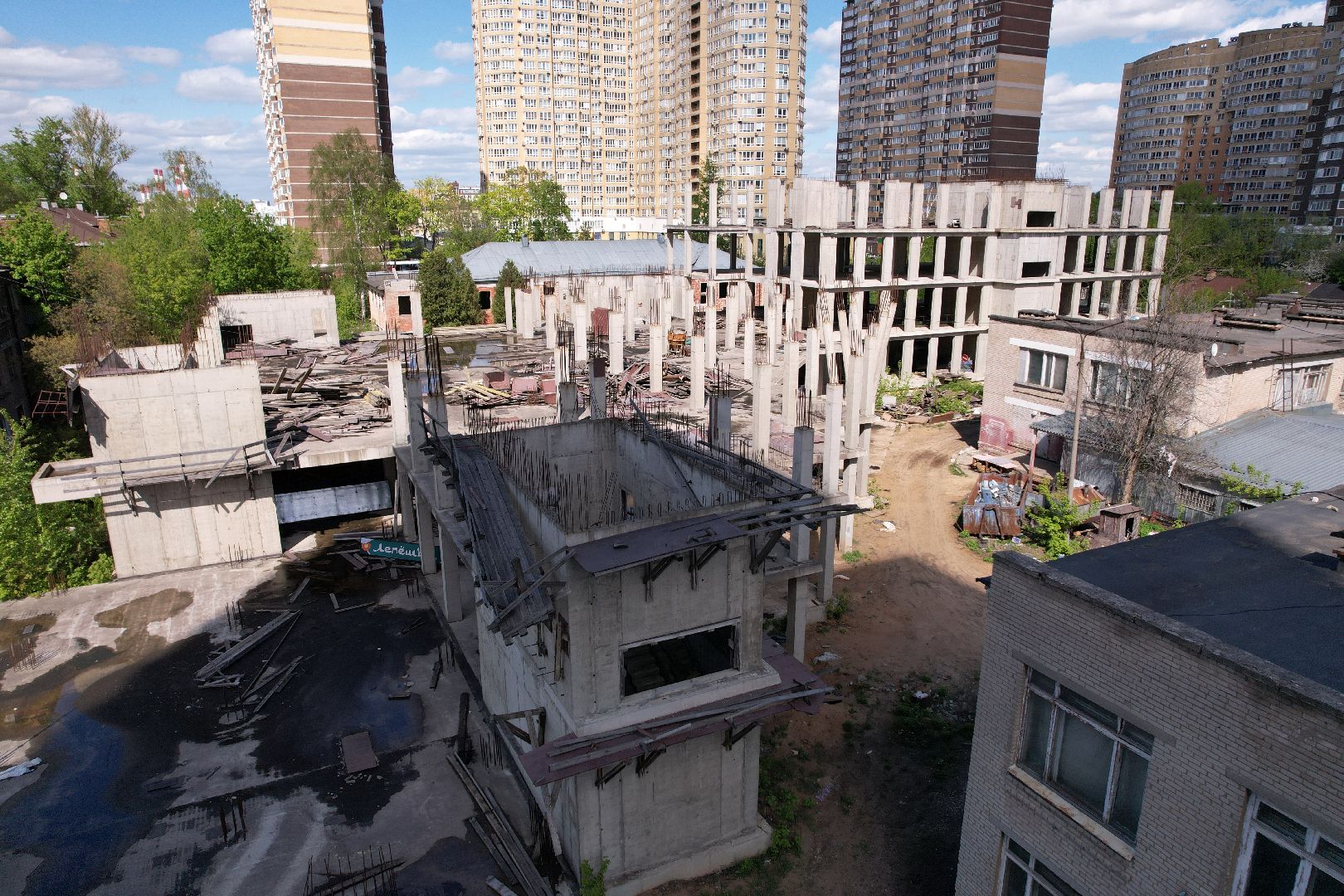 видео с коптера, школа в ЖК Золотые ворота, школа долгострой в королеве,