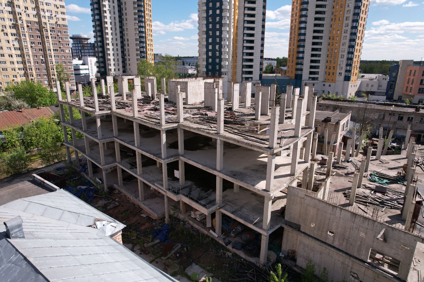 видео с коптера, школа в ЖК Золотые ворота, школа долгострой в королеве,