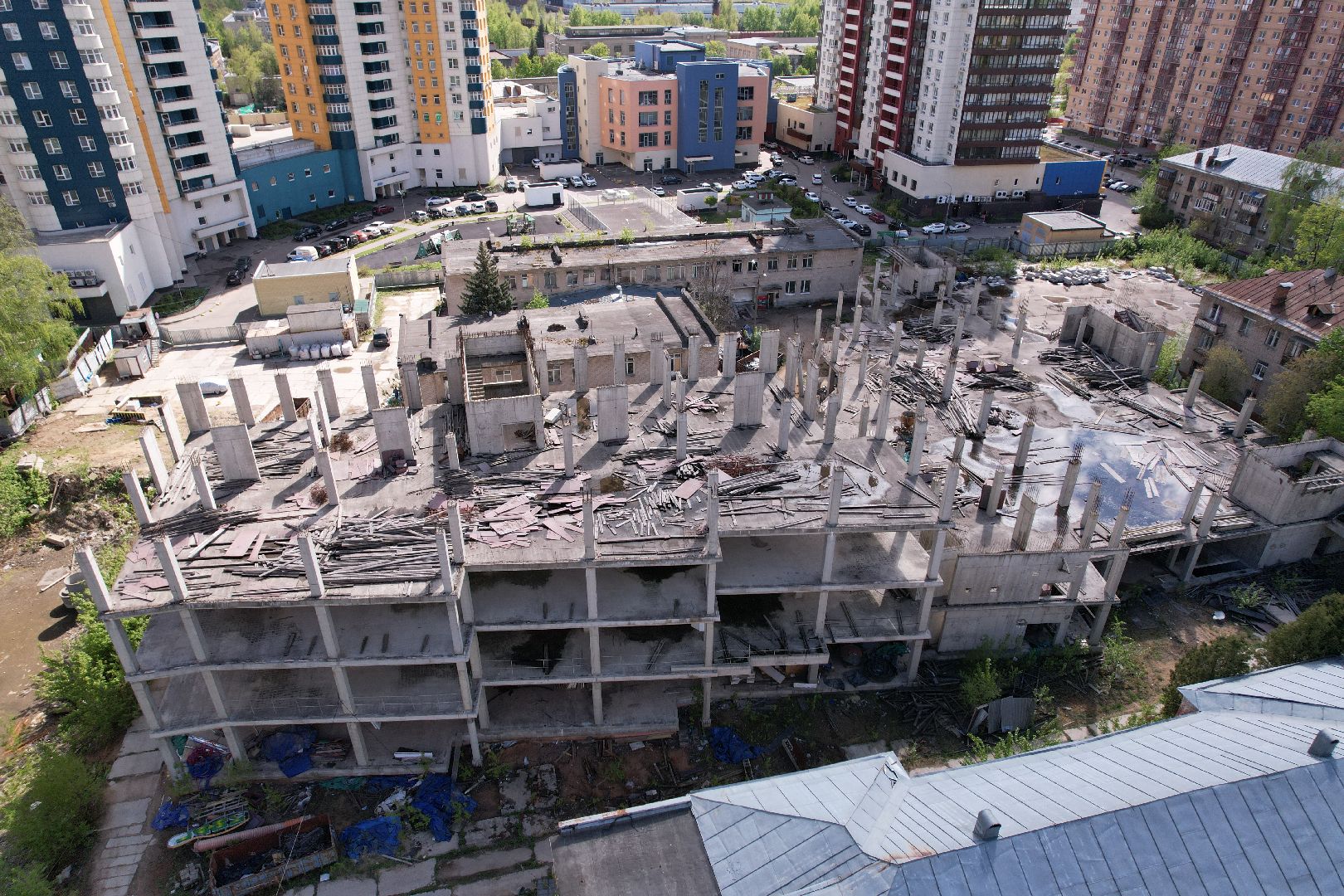 видео с коптера, школа в ЖК Золотые ворота, школа долгострой в королеве,