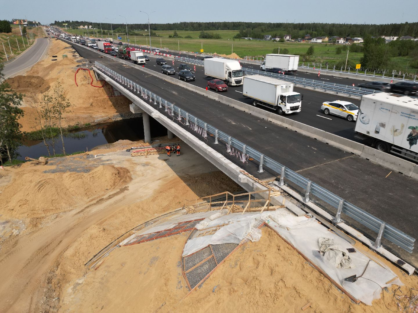 видео с коптера, мост через реку Скалба , м-8 холмогоры, дороги подмосковья,