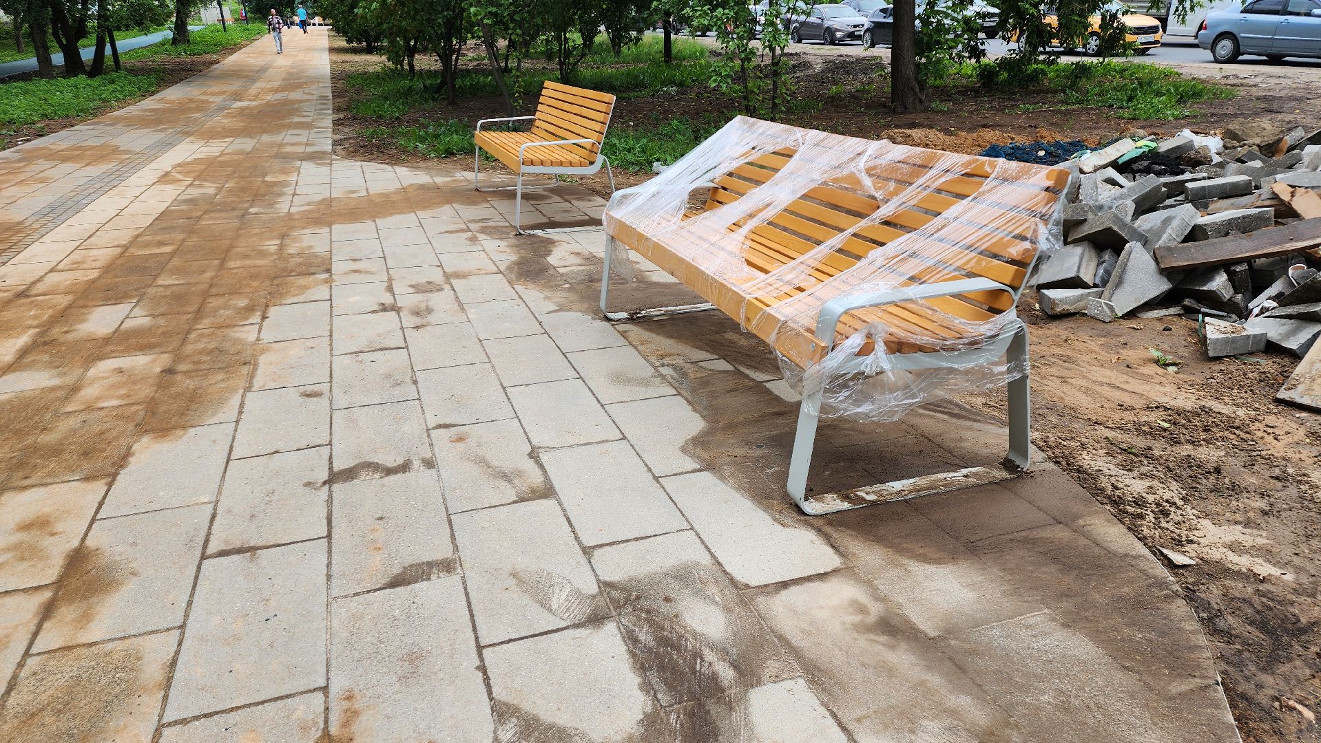 благоустройство сквера, Новые лавочки, щёлково, пролетарский проспект,