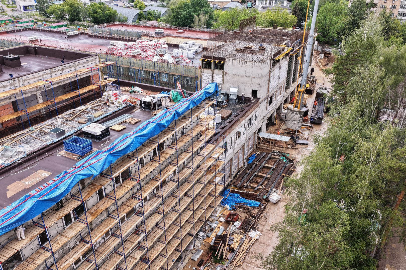 видео с коптера, пристройка к Немчиновскому лицею, лицей в одинцове