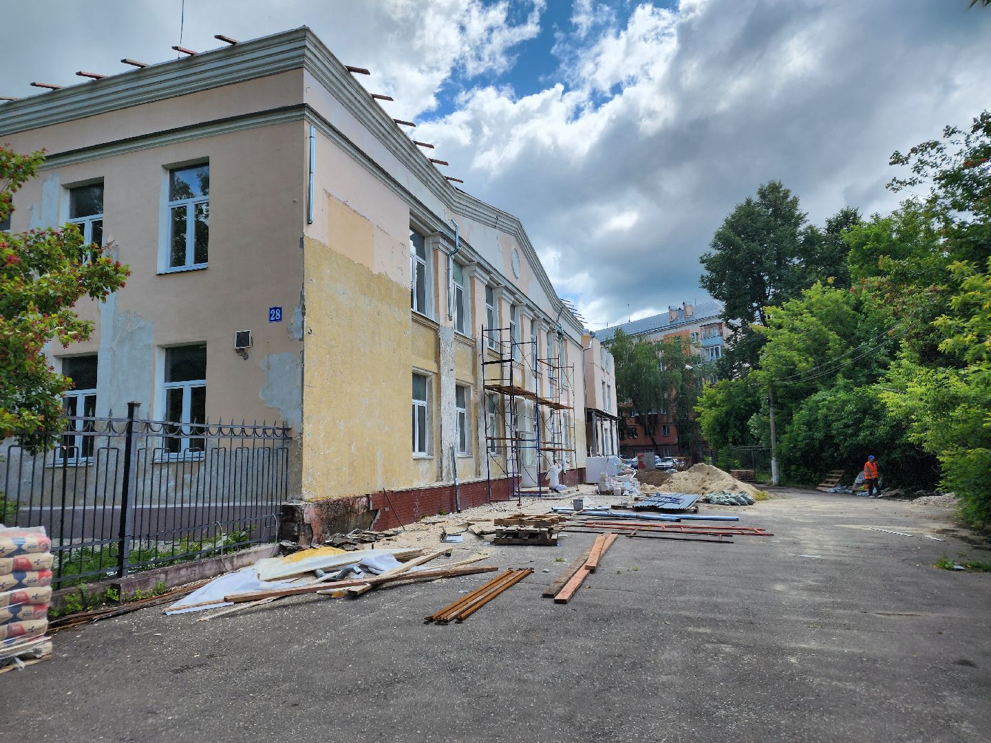 чехов, улица чехова 28, детская школа искусств, капитальный ремонт, реконструкция, обновление, фасадные работы, наружная отделка, внутренние перегородки, инженерные сети, окна и двери, замена кровли, госпрограмма московской области,