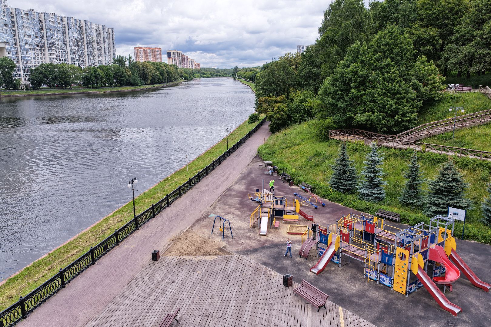 видео с коптера, пляжная зона в химках, парк имени льва толстого, лето в подмосковье,