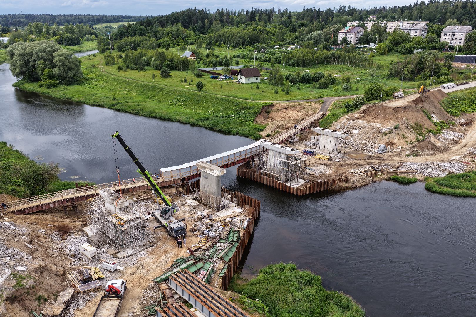 видео с коптера, мост через москву-реку, новый мост в рузе,