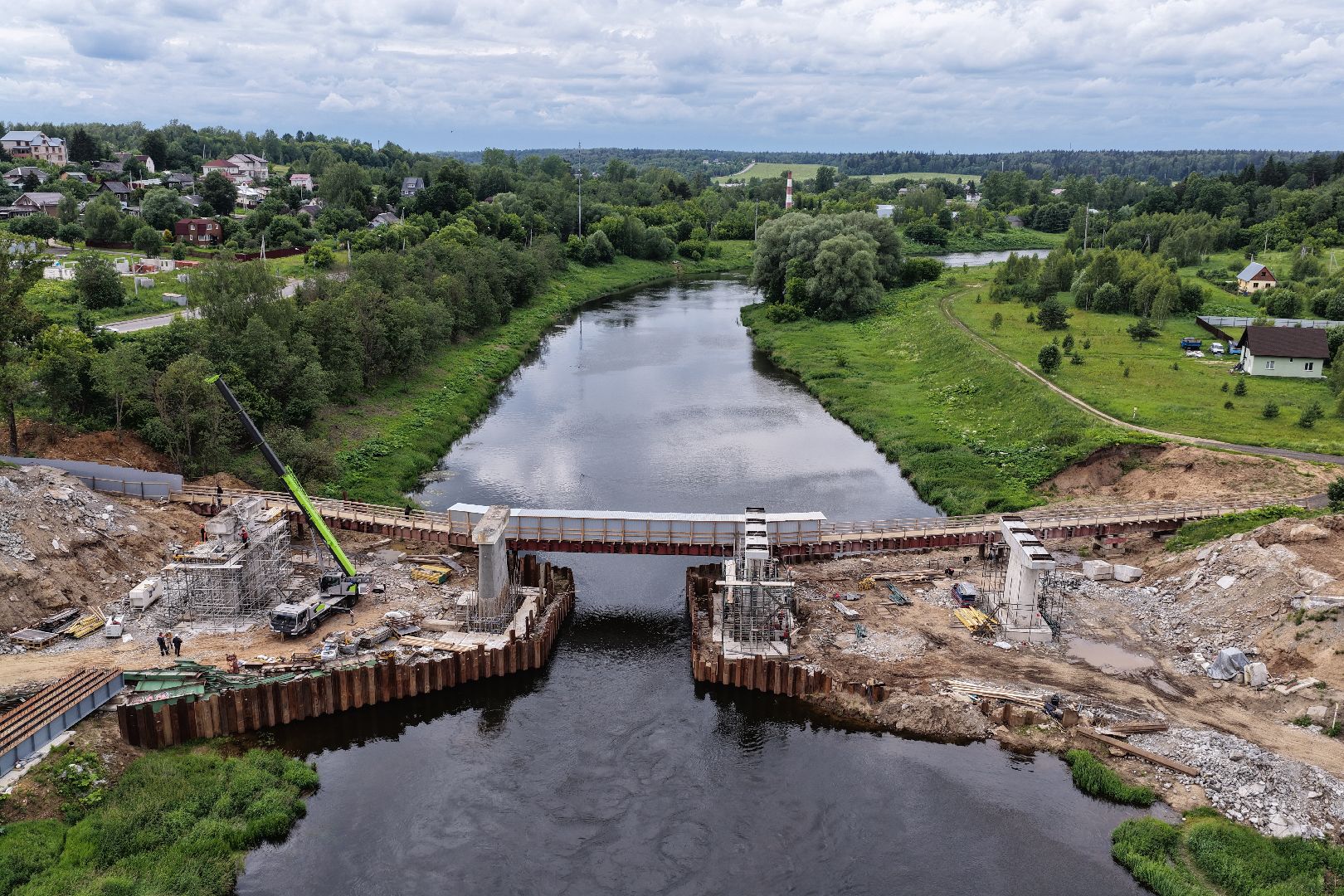 видео с коптера, мост через москву-реку, новый мост в рузе,